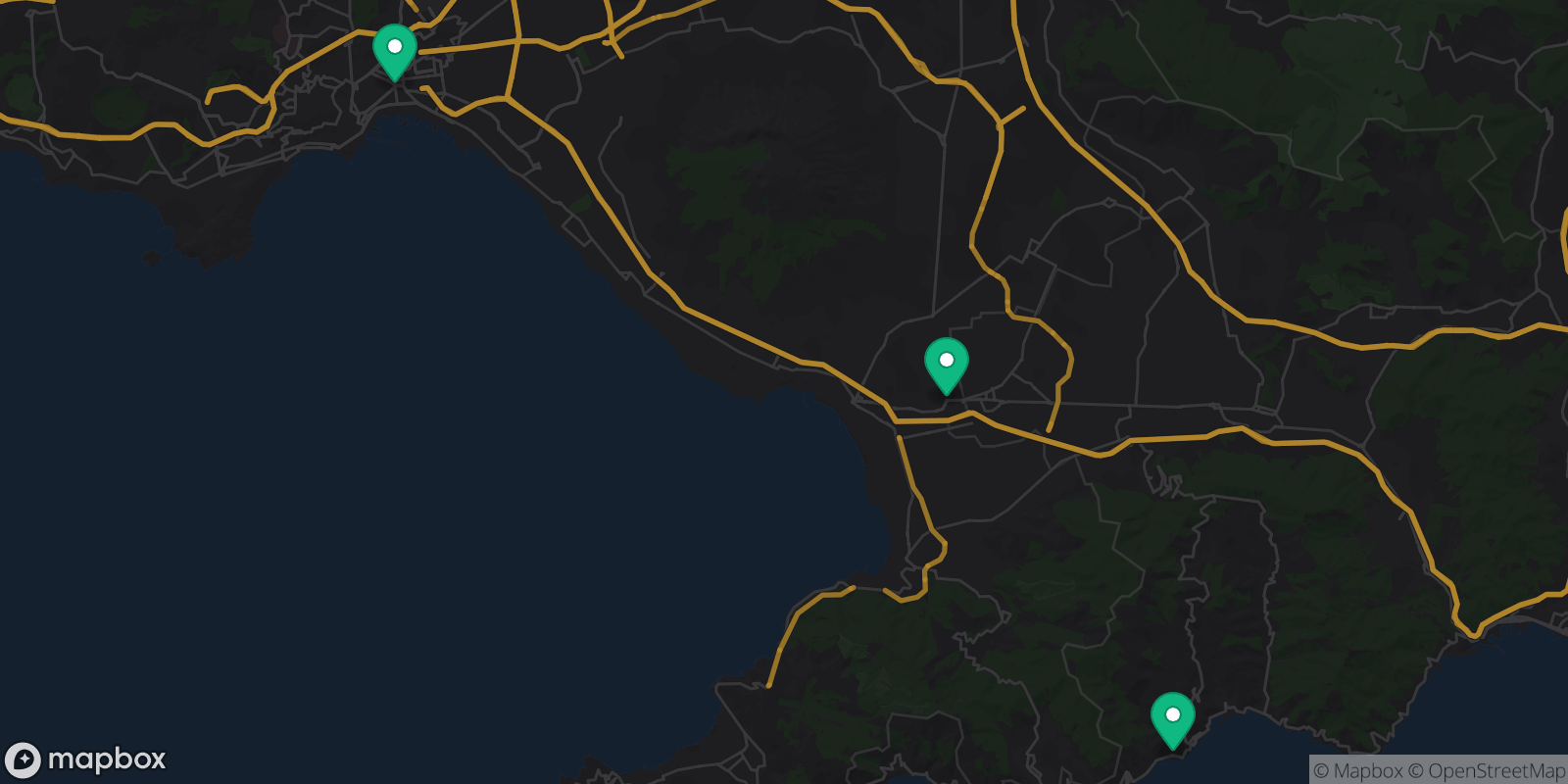 Map showing 3 destinations