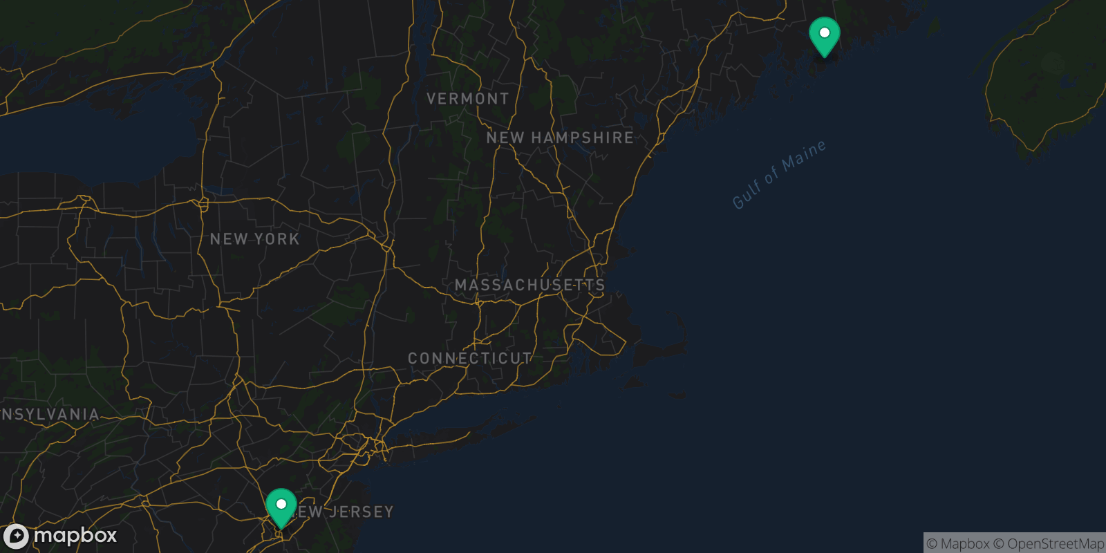 Map showing 2 destinations