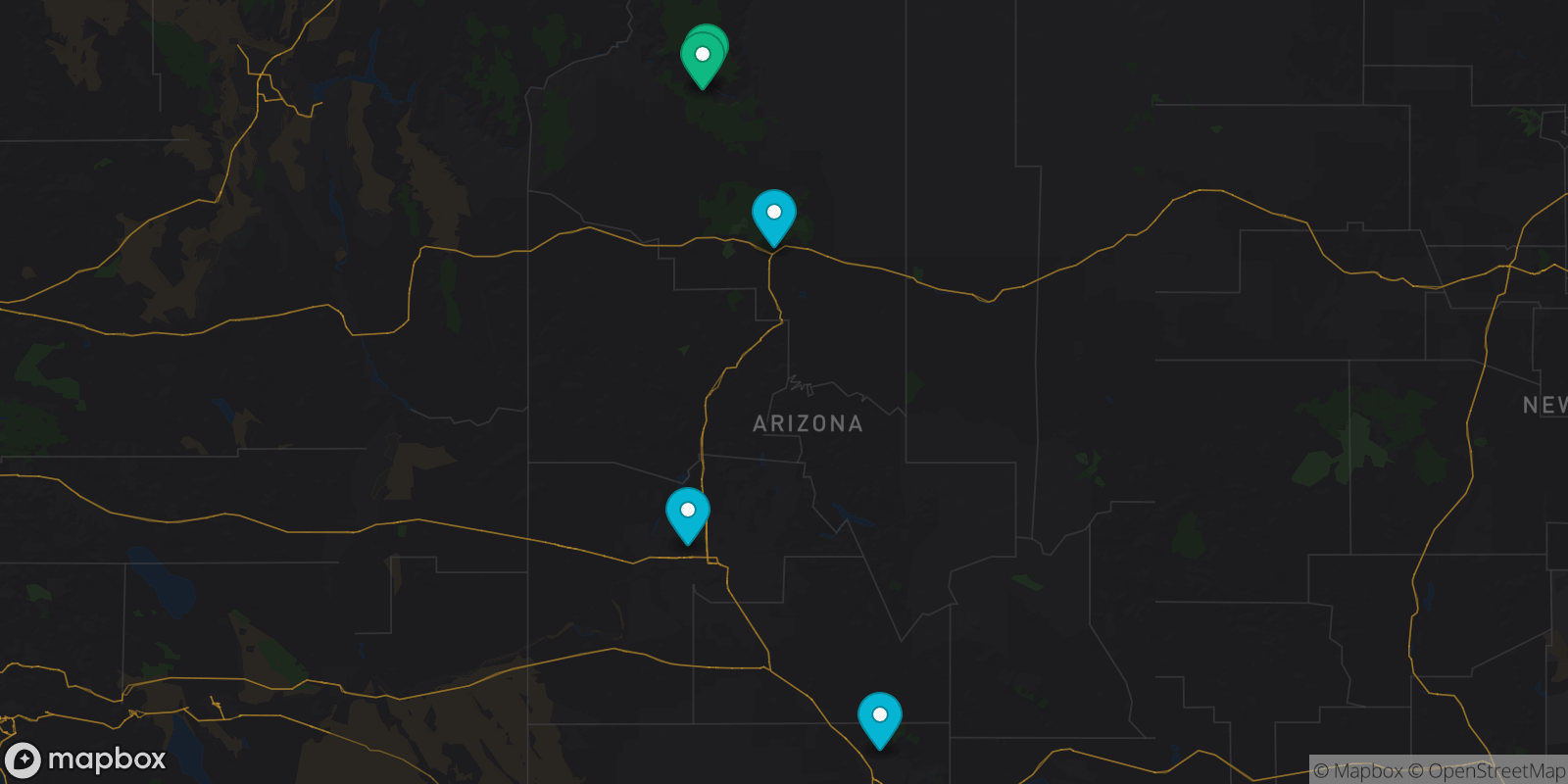 Map showing 5 destinations