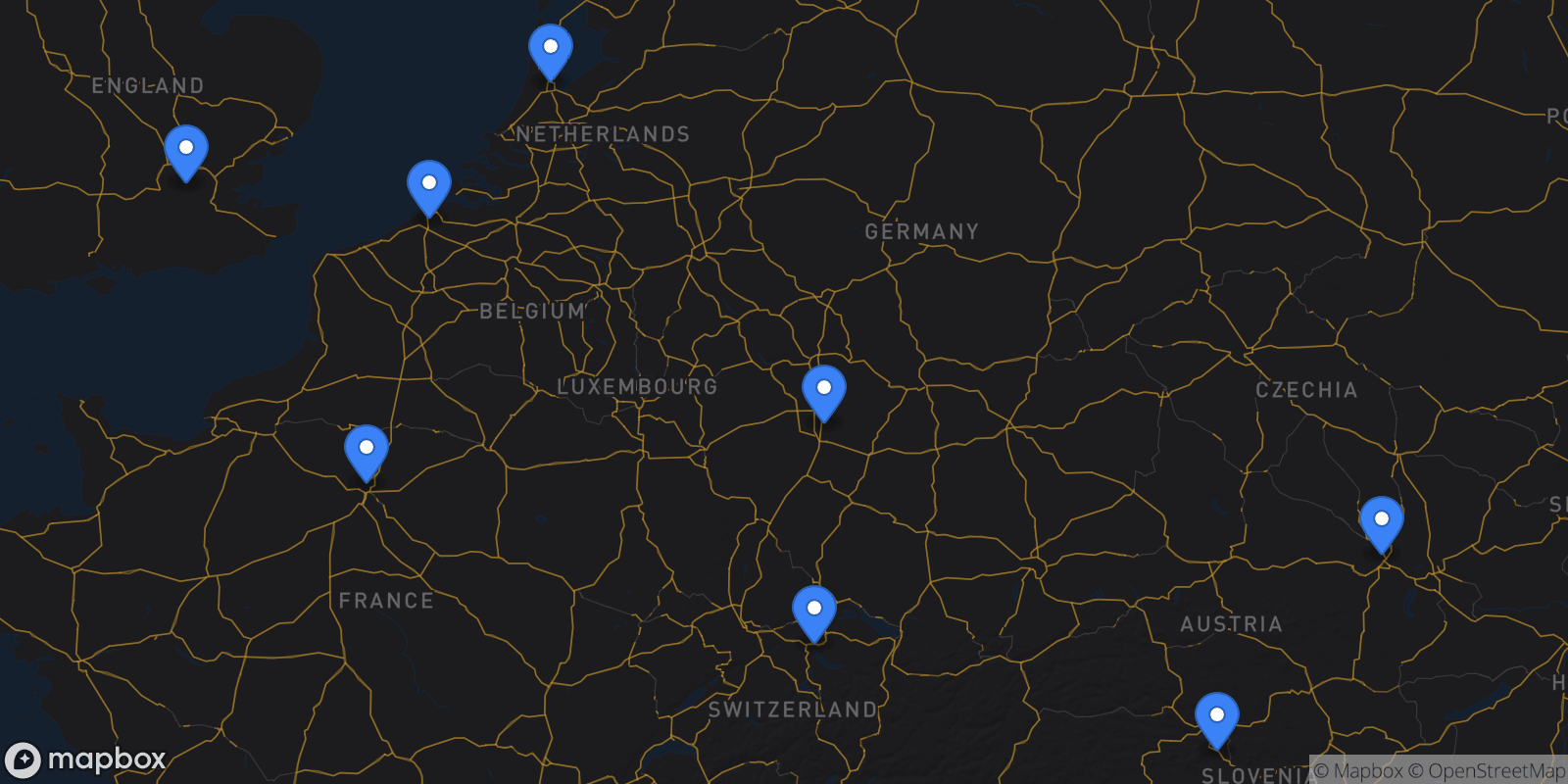 Map showing 8 destinations