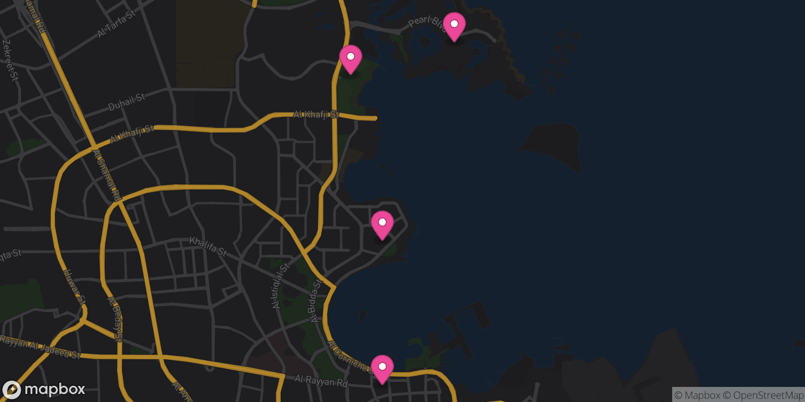 Map showing 4 destinations