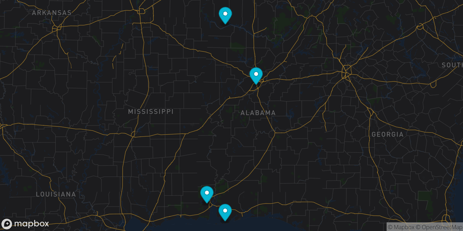 Map showing 4 destinations