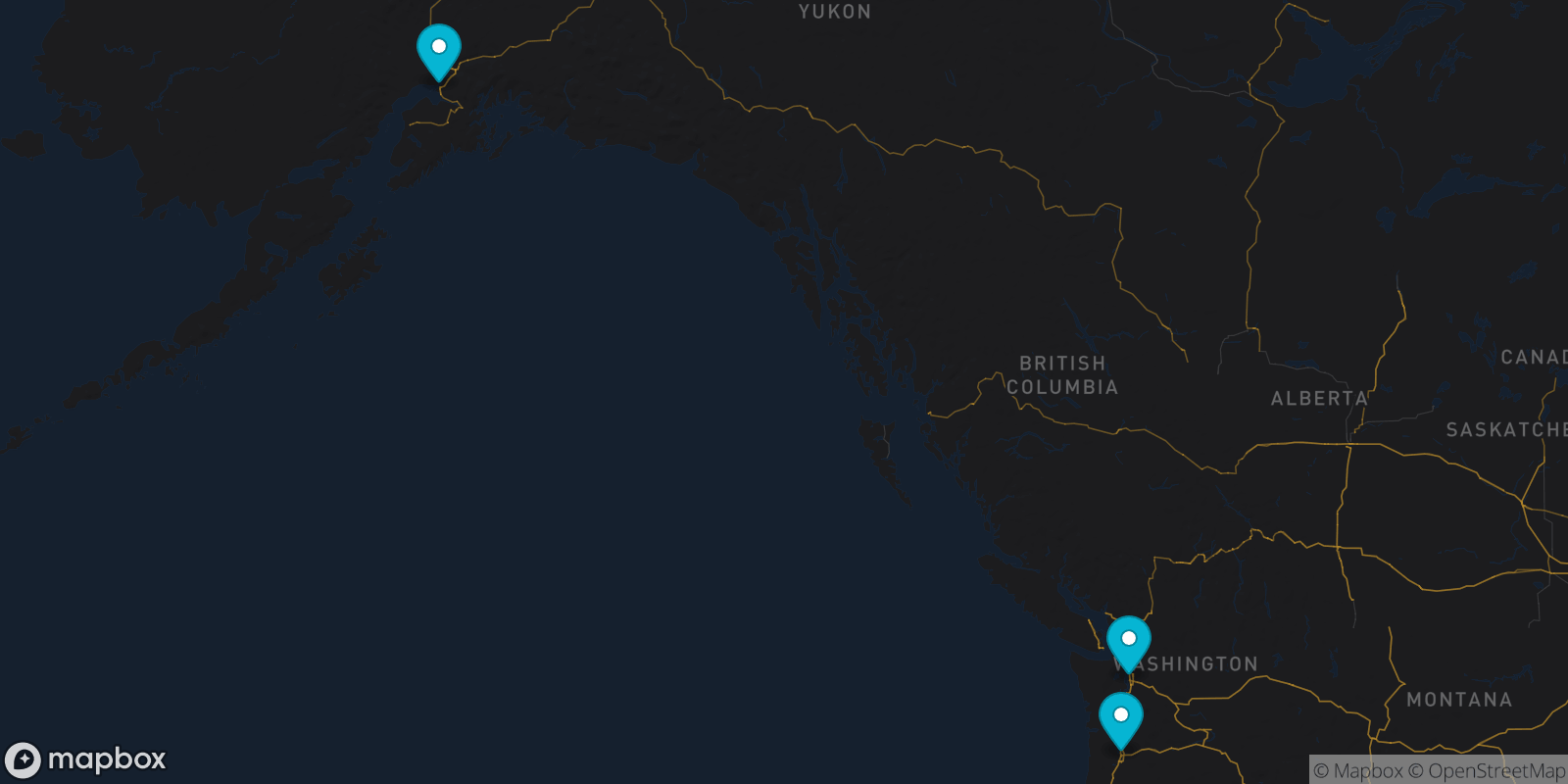 Map showing 3 destinations