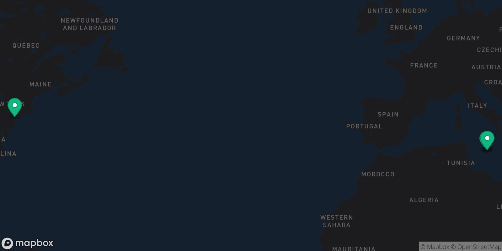 Map showing 3 destinations