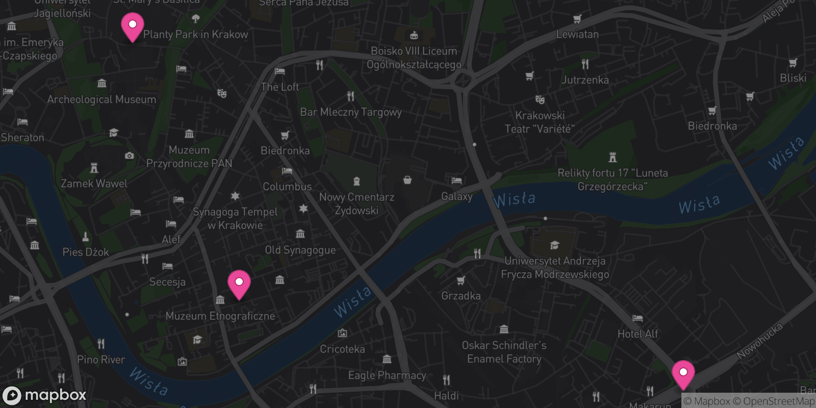 Map showing 3 destinations