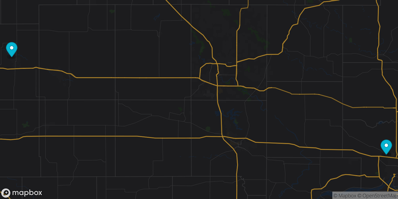 Map showing 2 destinations