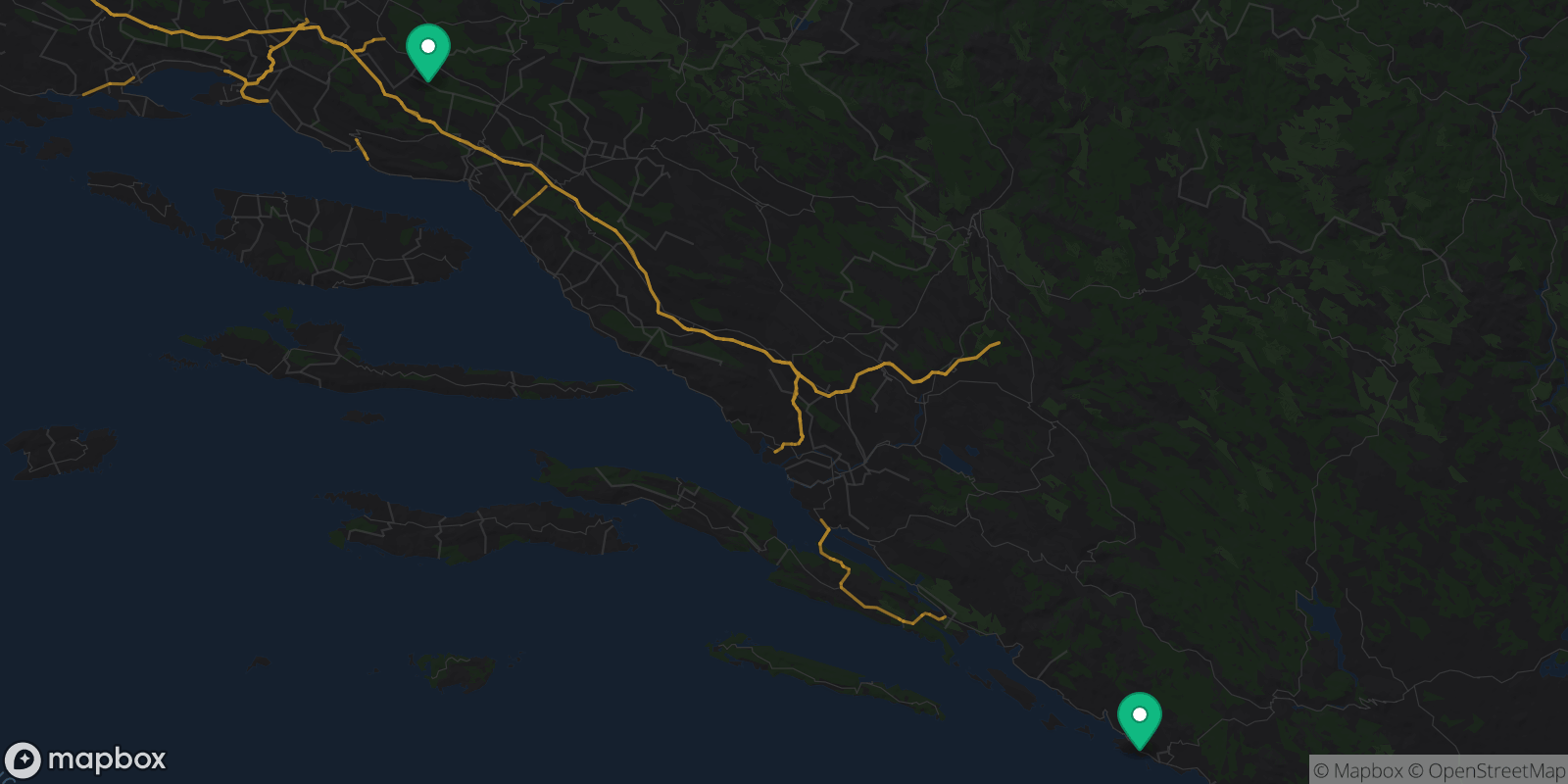 Map showing 2 destinations