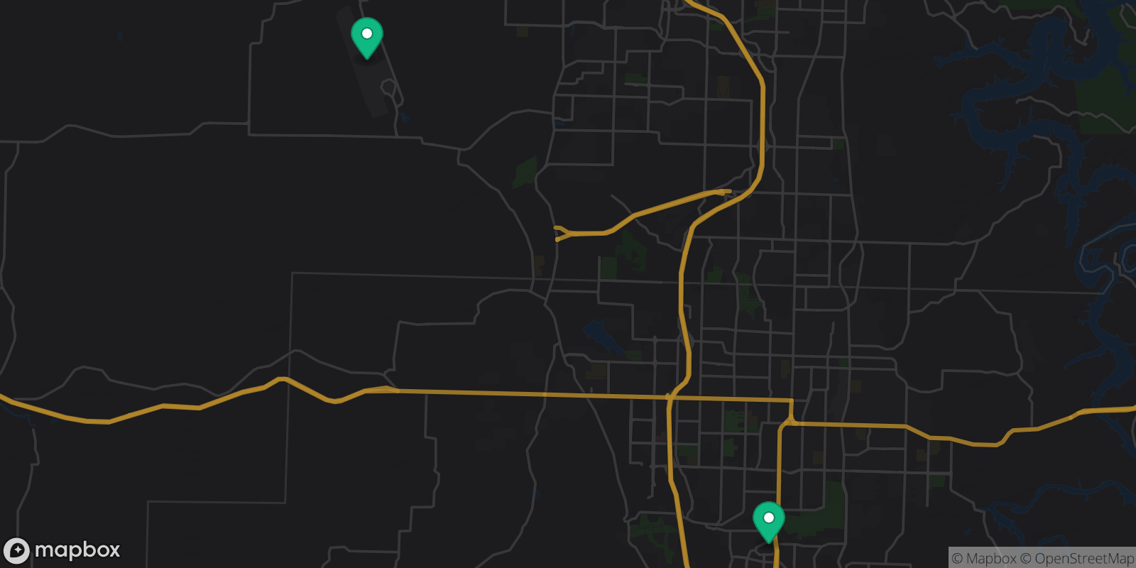 Map showing 2 destinations