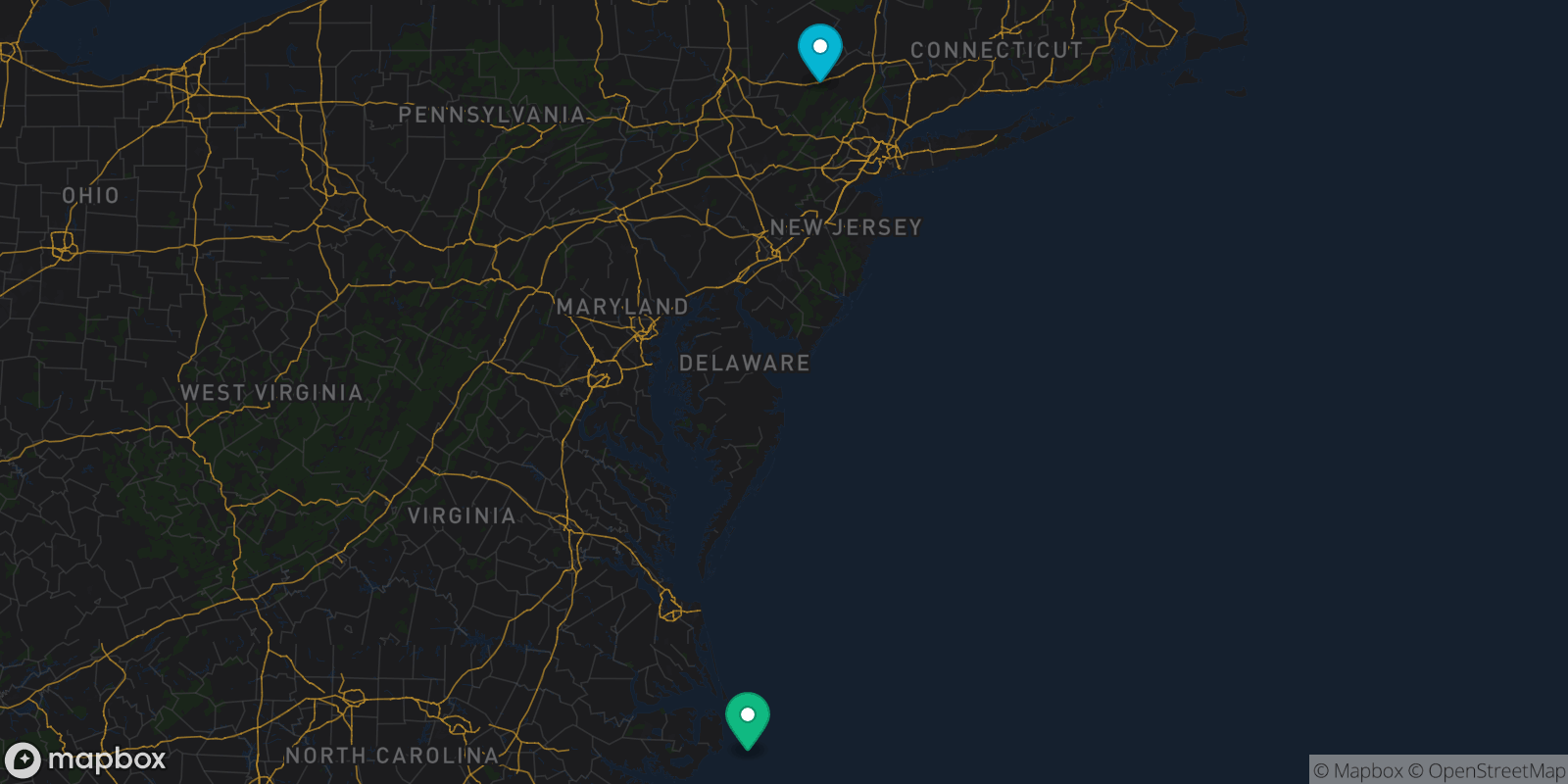 Map showing 2 destinations