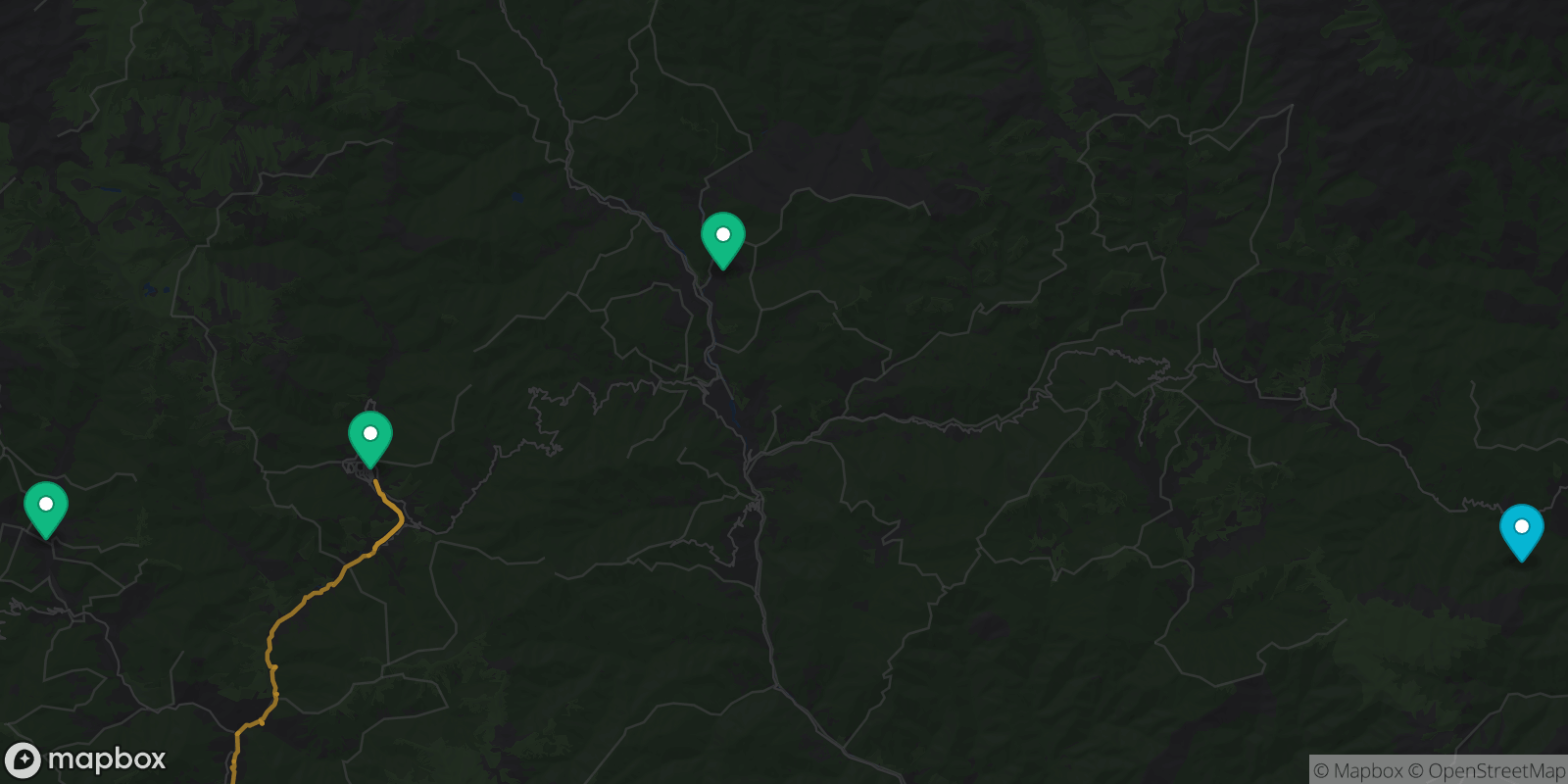 Map showing 4 destinations