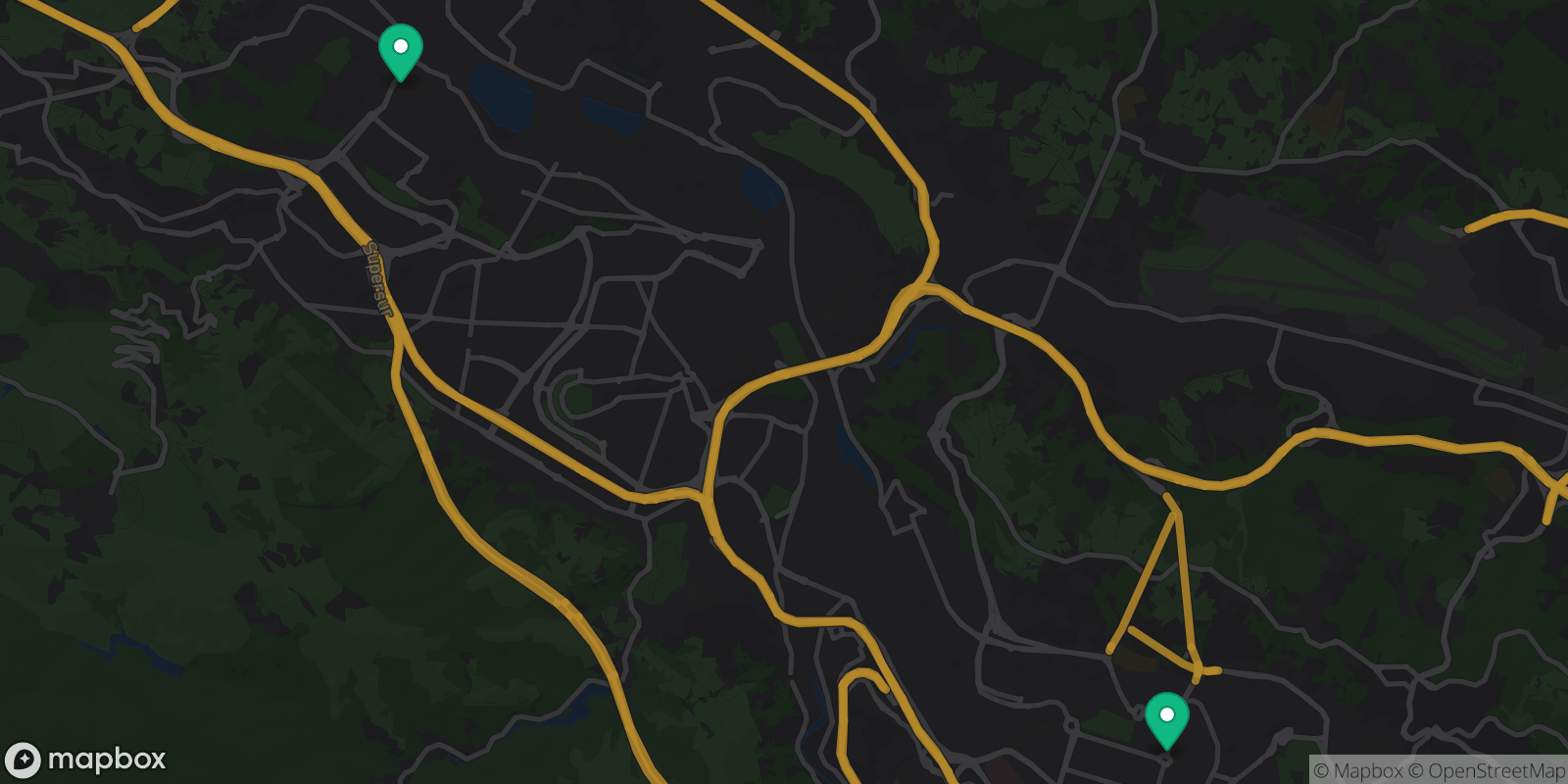 Map showing 2 destinations