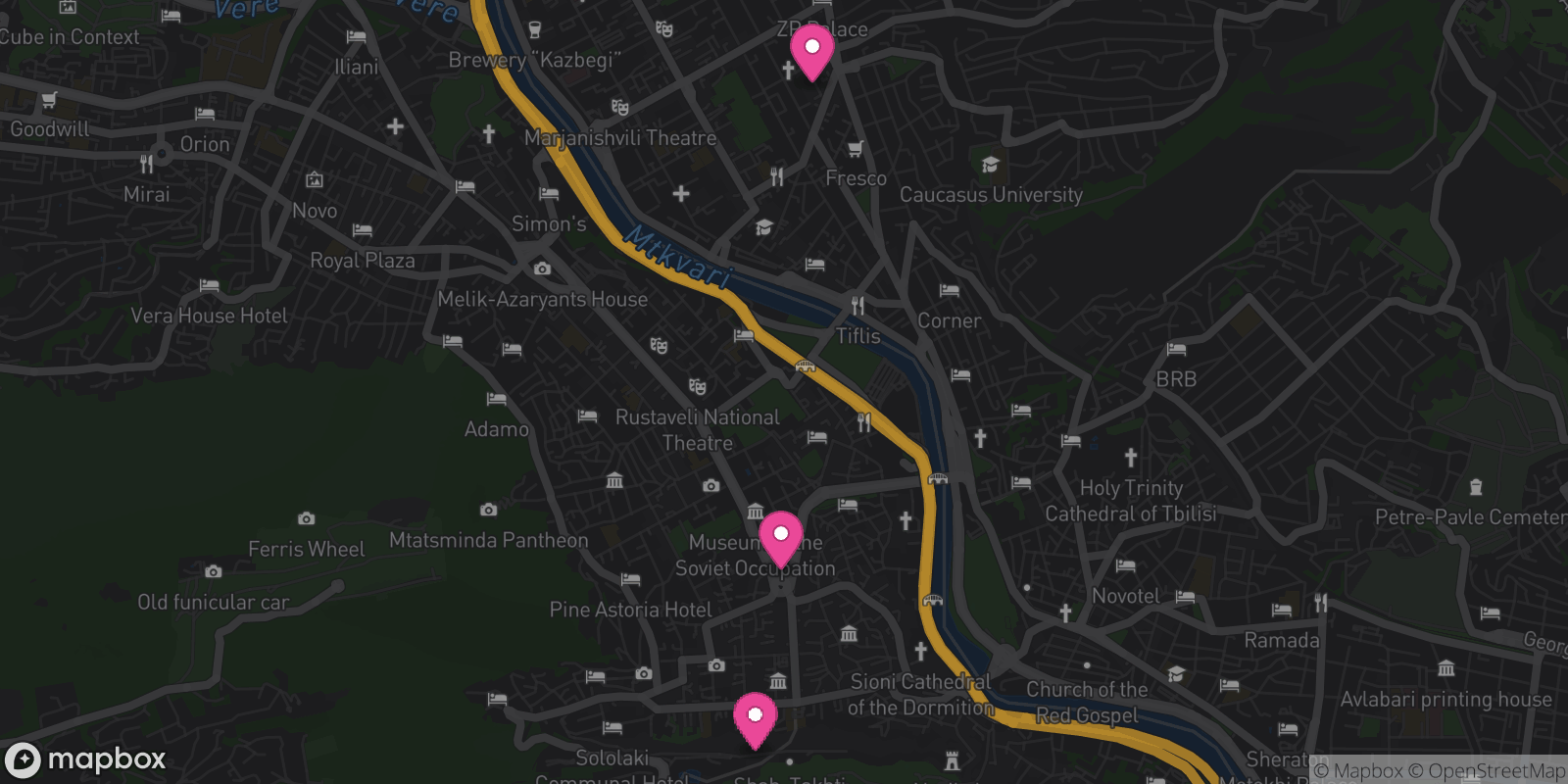 Map showing 3 destinations