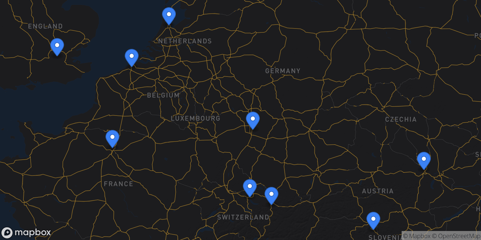 Map showing 9 destinations