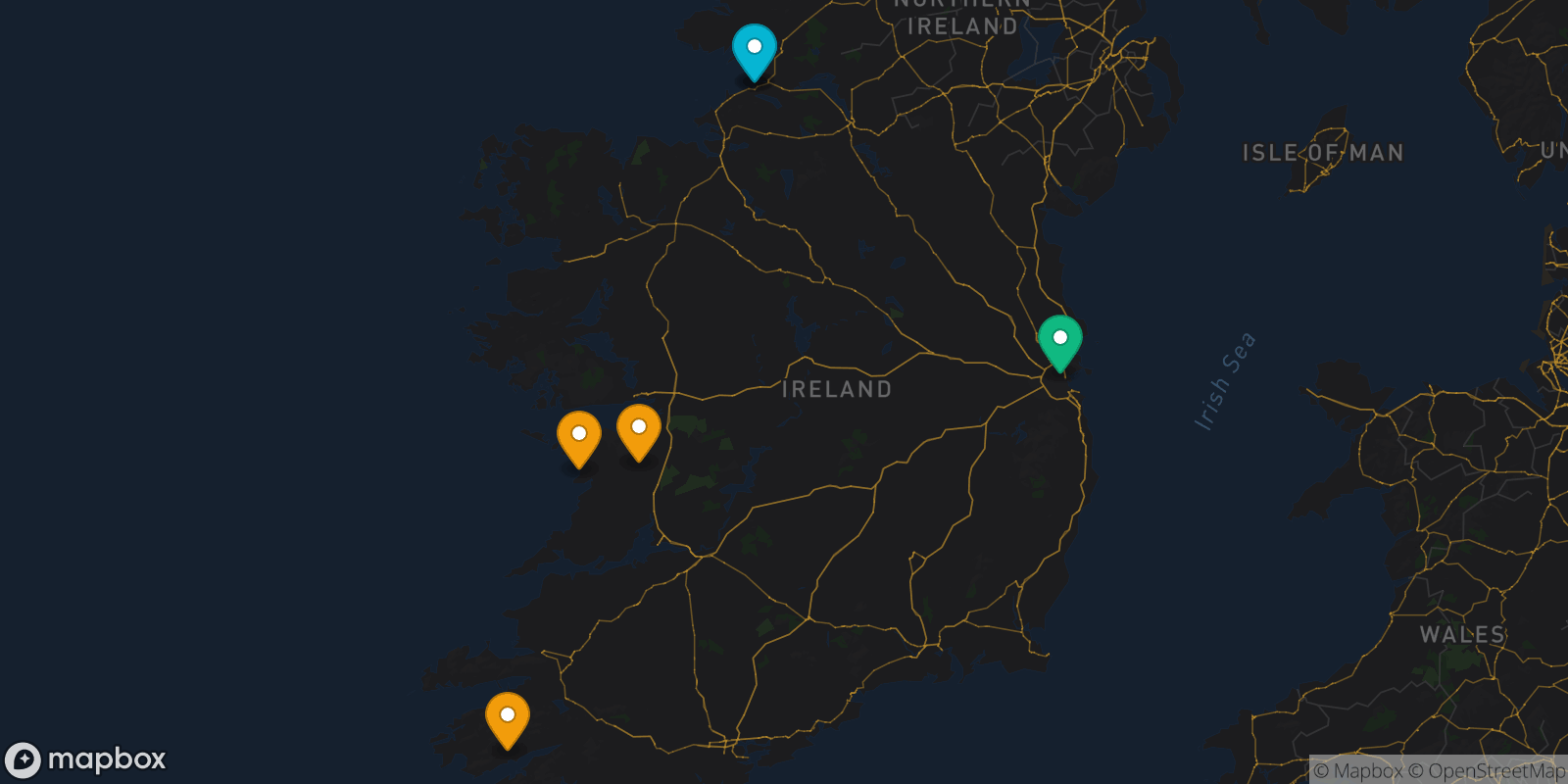 Map showing 6 destinations