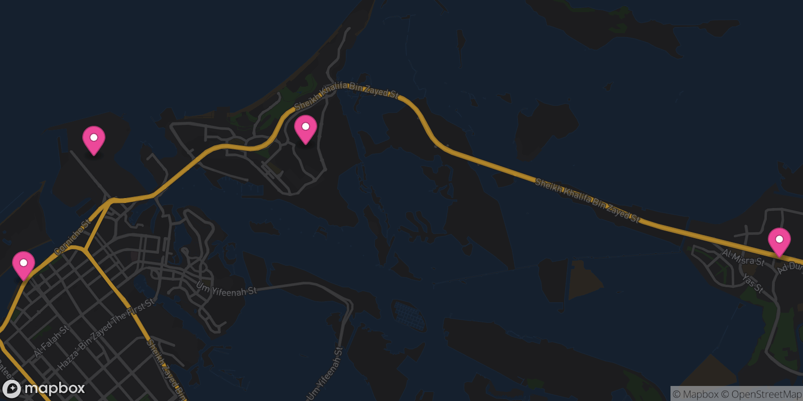 Map showing 4 destinations