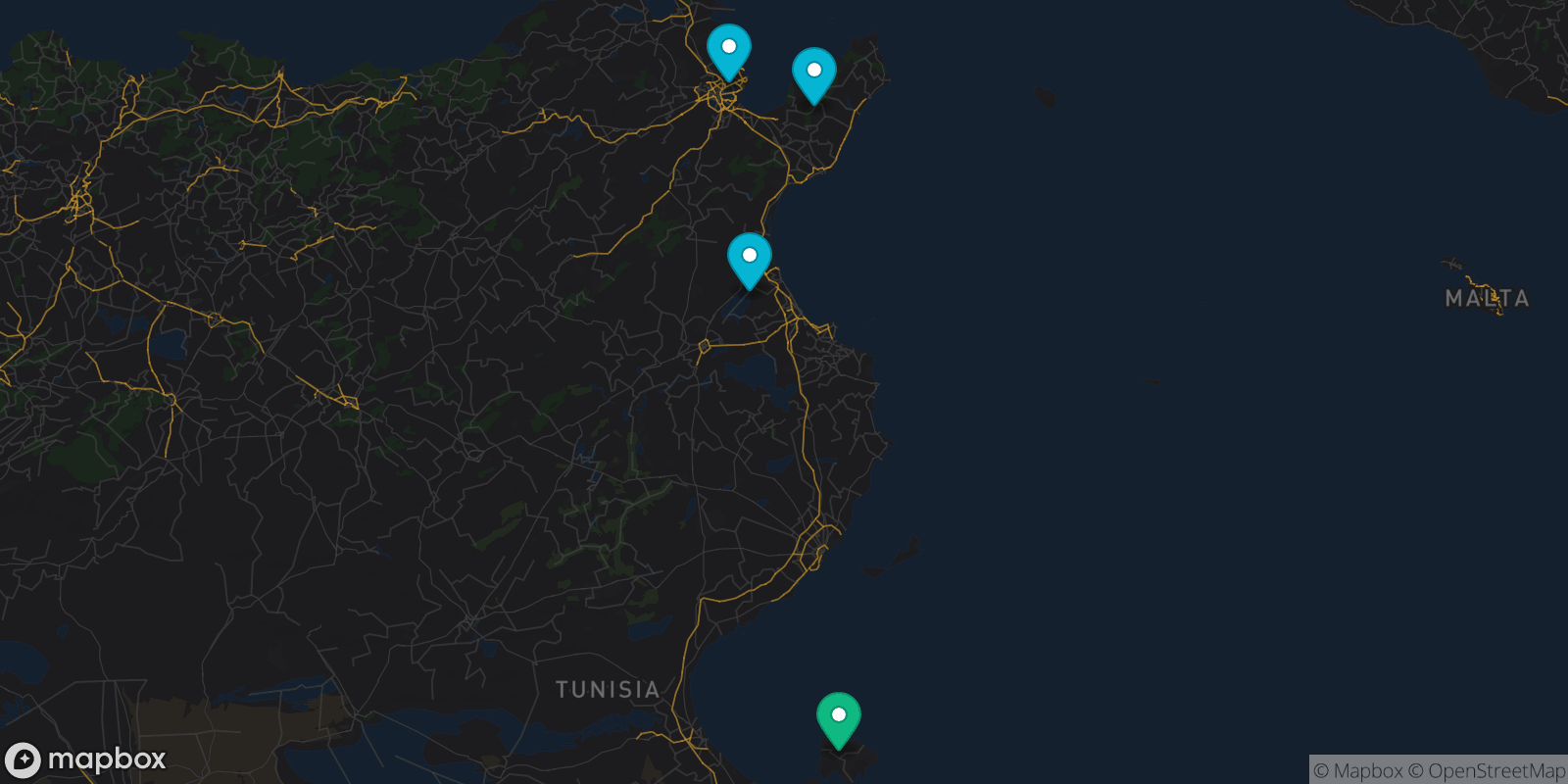 Map showing 4 destinations