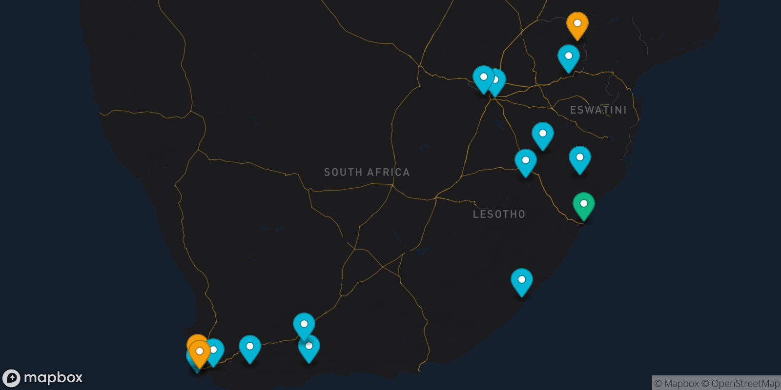 Map showing 18 destinations