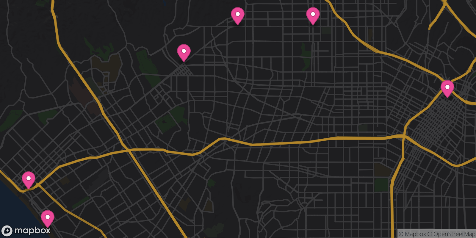 Map showing 6 destinations