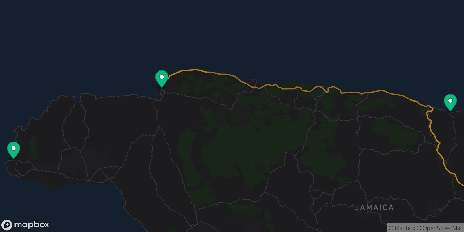 Map showing 3 destinations