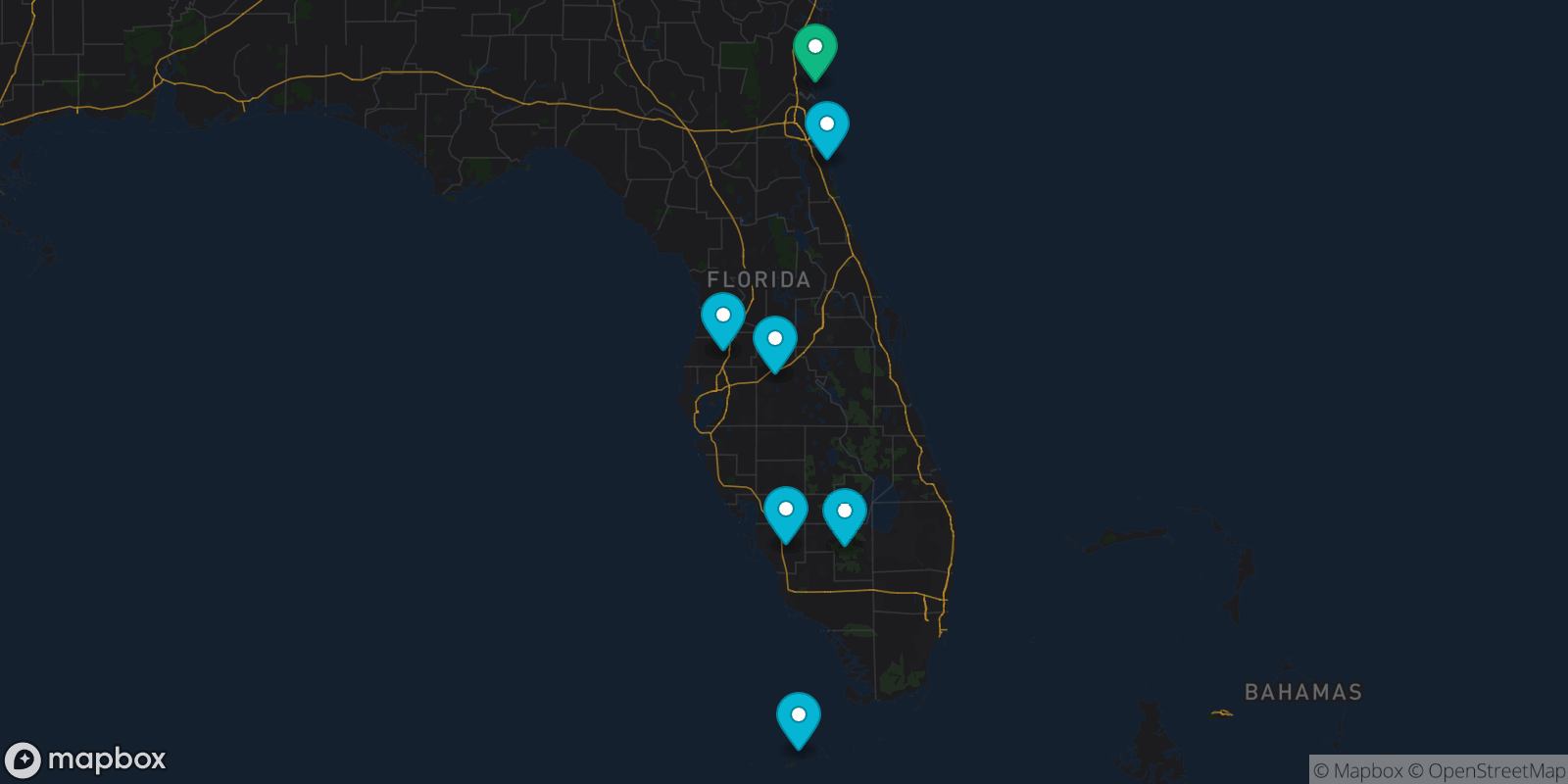 Map showing 7 destinations
