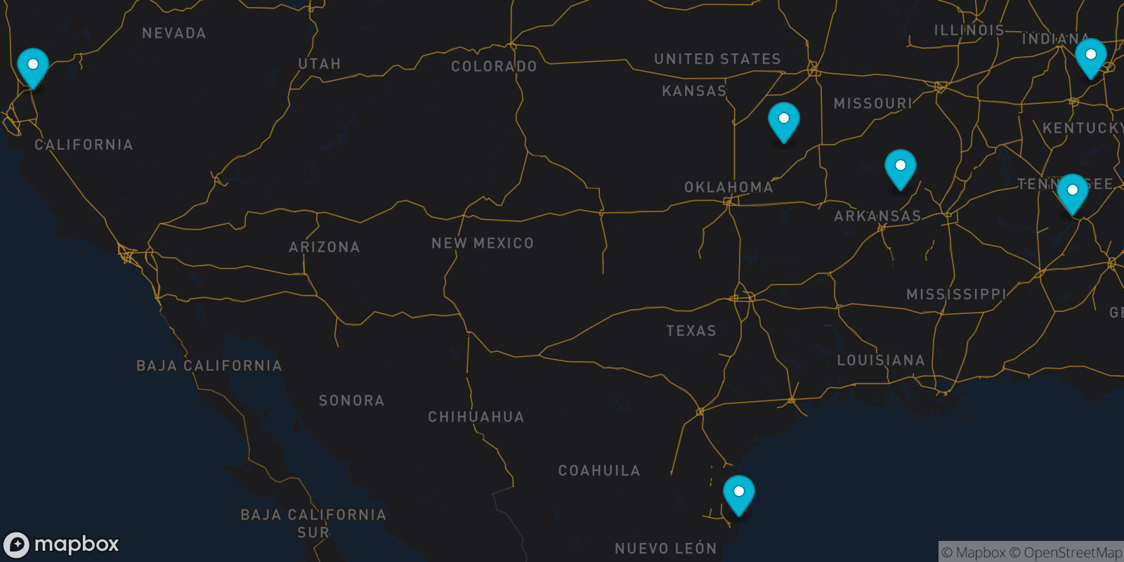 Map showing 6 destinations