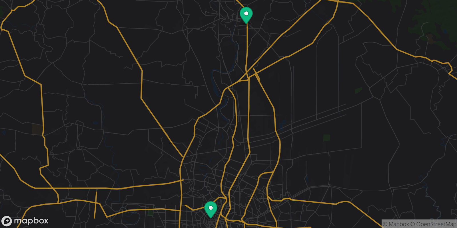 Map showing 2 destinations