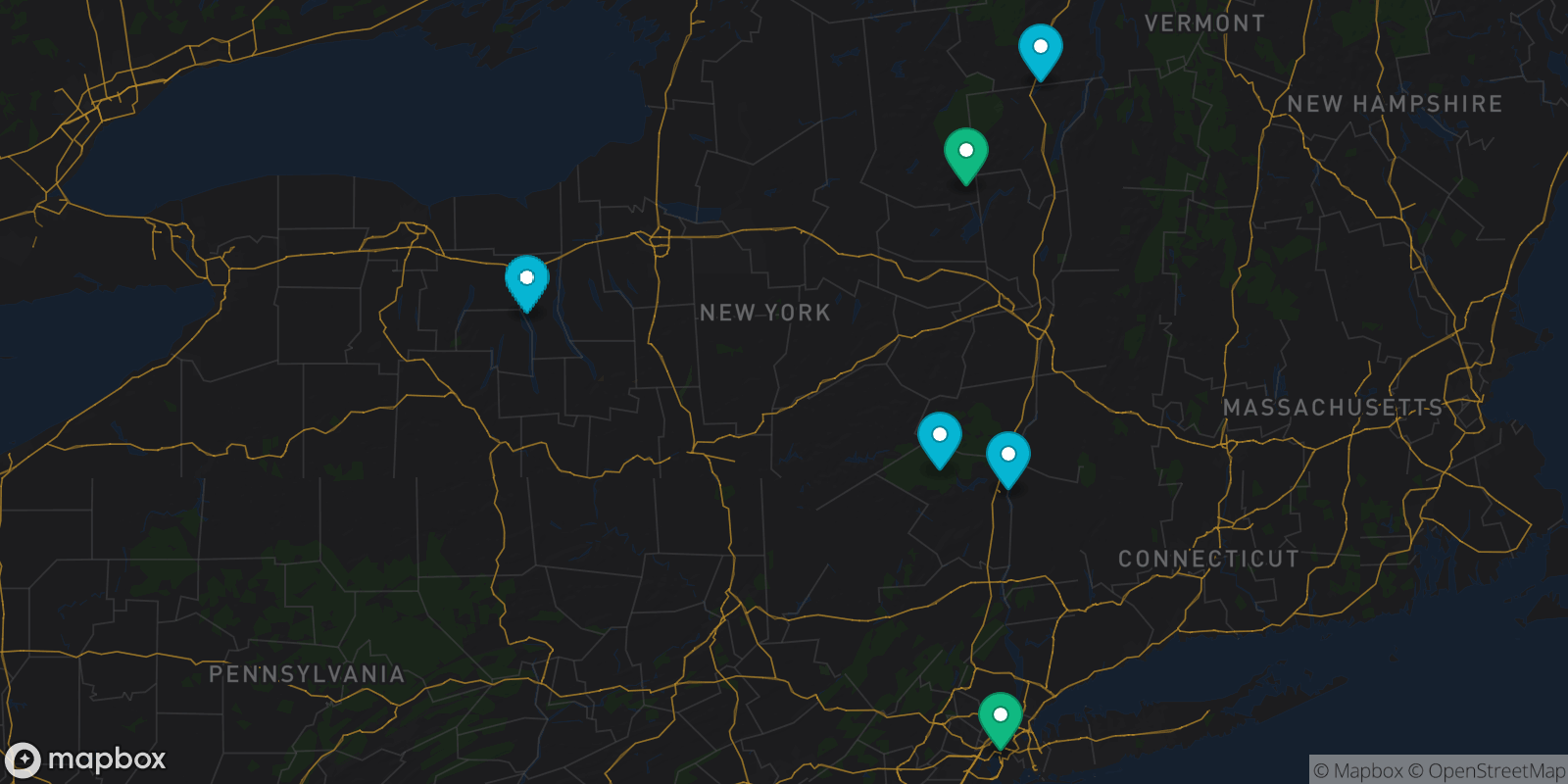 Map showing 6 destinations