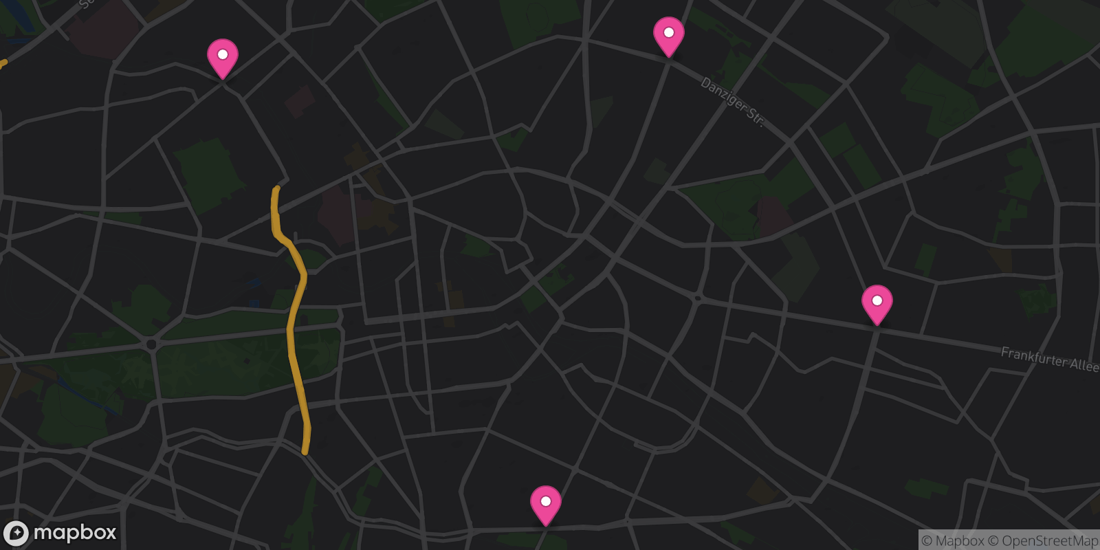 Map showing 4 destinations