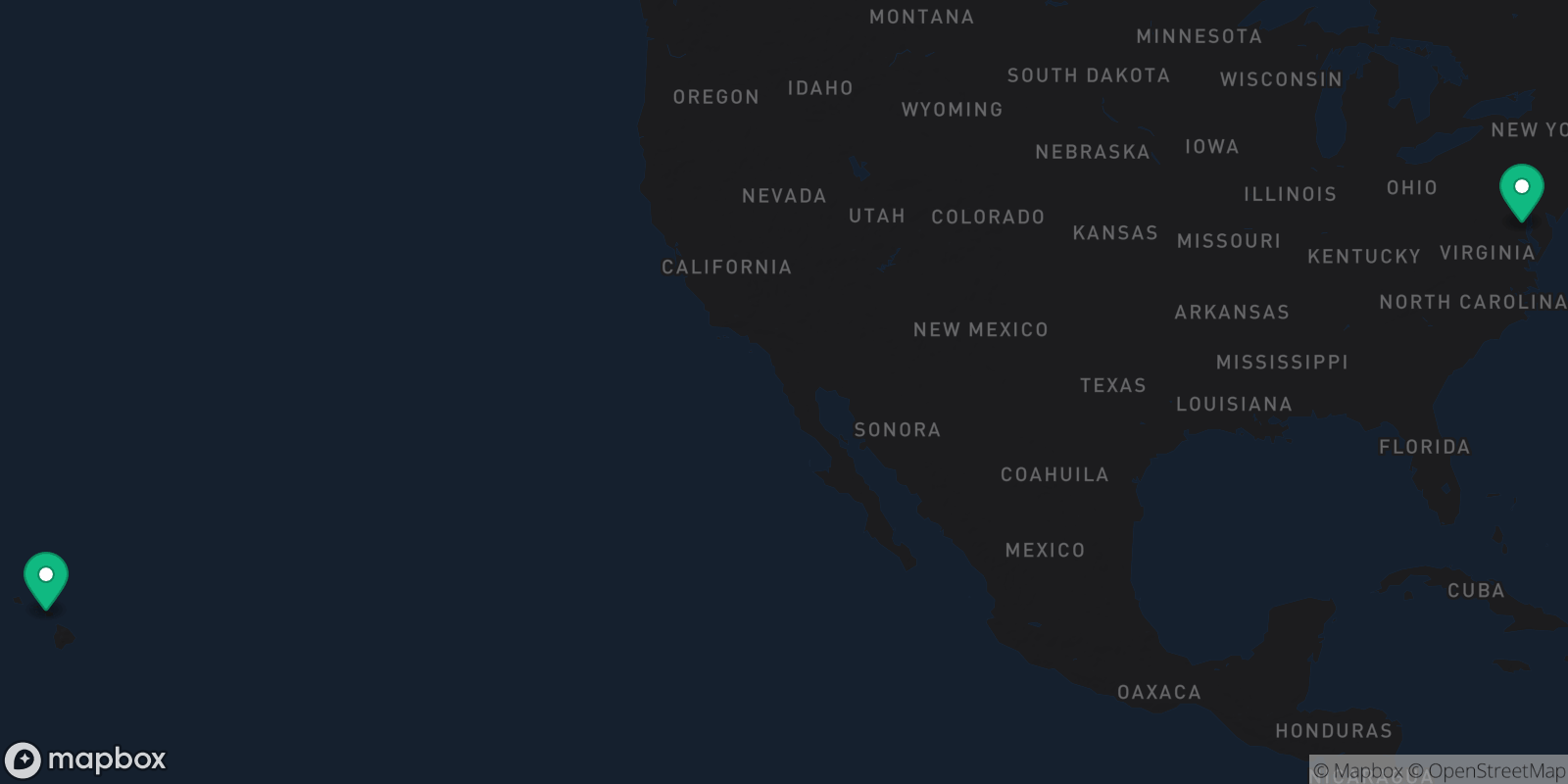 Map showing 2 destinations