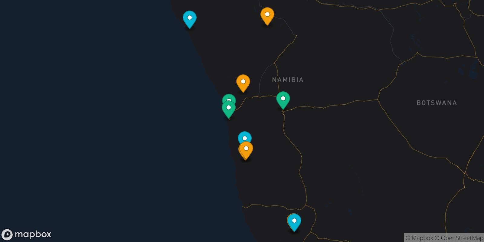 Map showing 11 destinations
