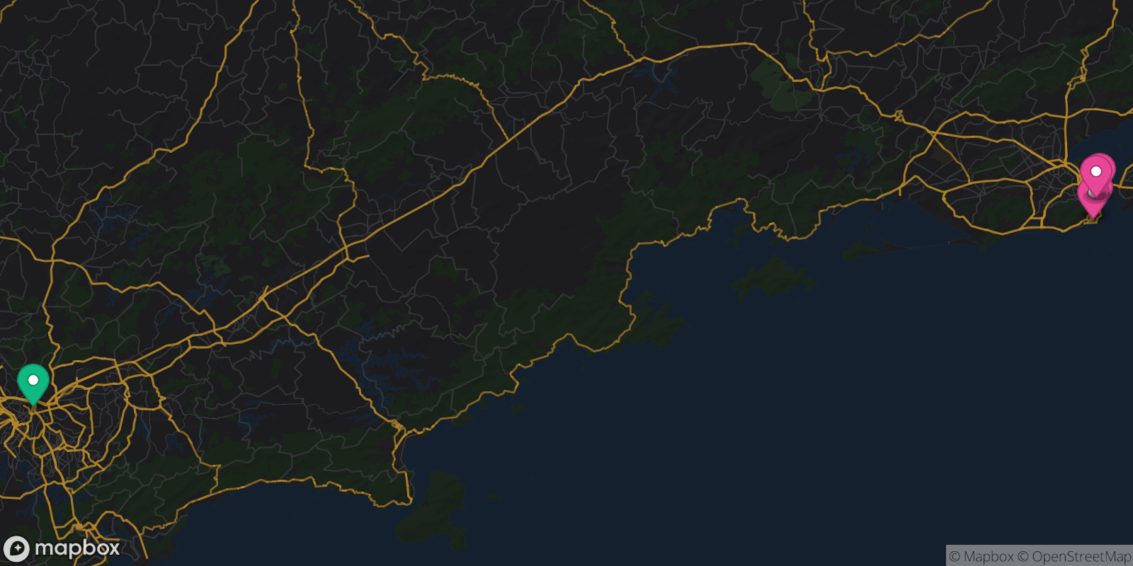 Map showing 5 destinations