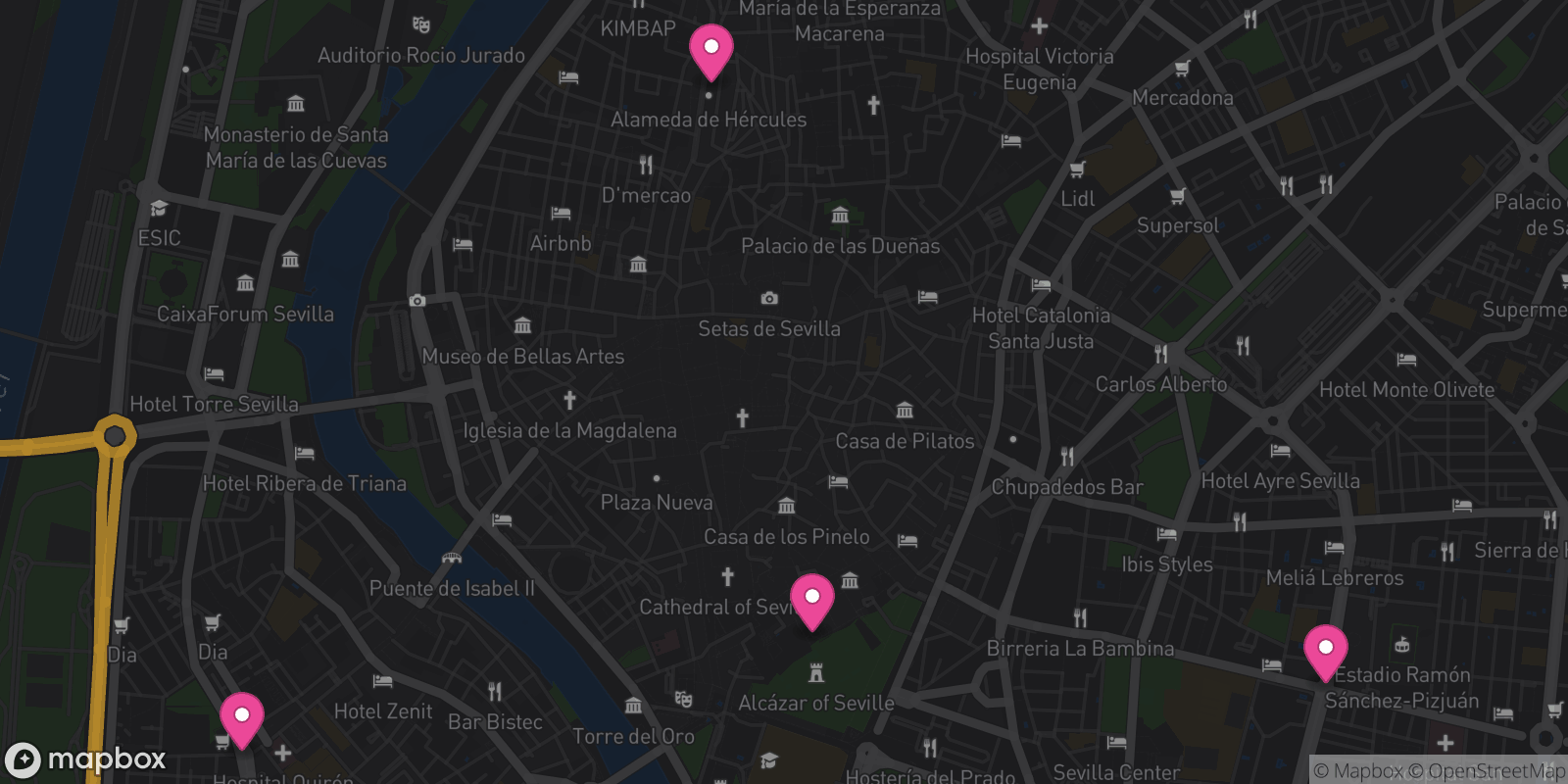 Map showing 4 destinations