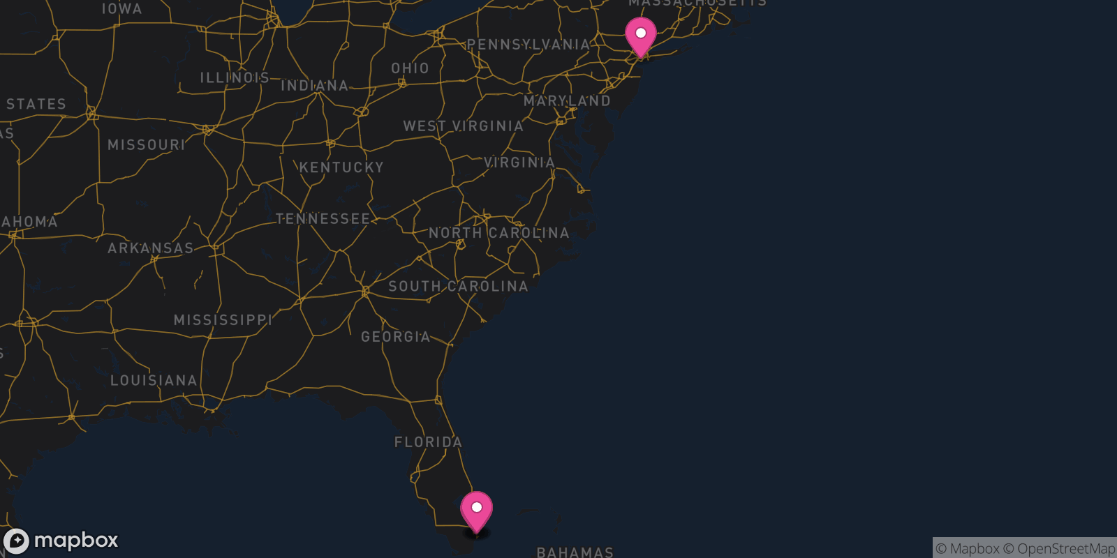 Map showing 5 destinations