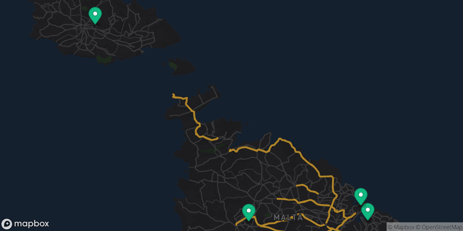 Map showing 4 destinations