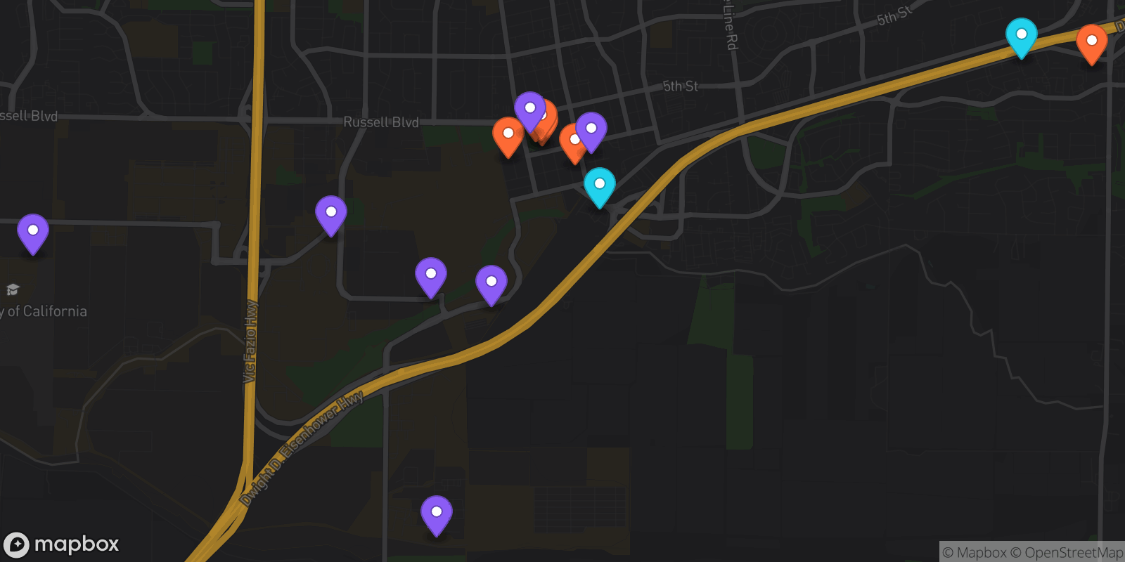 Map showing 15 locations