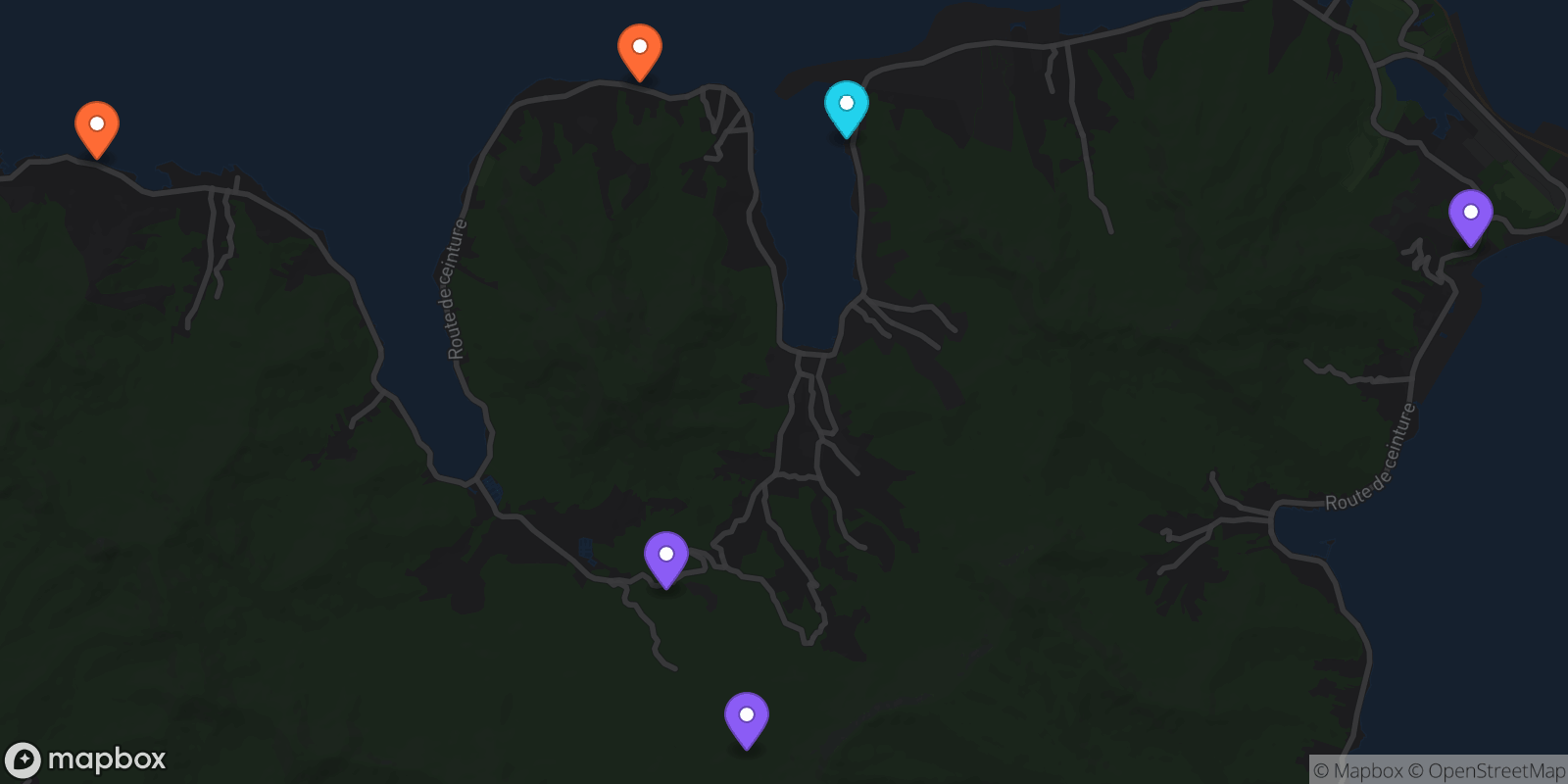 Map showing 6 locations