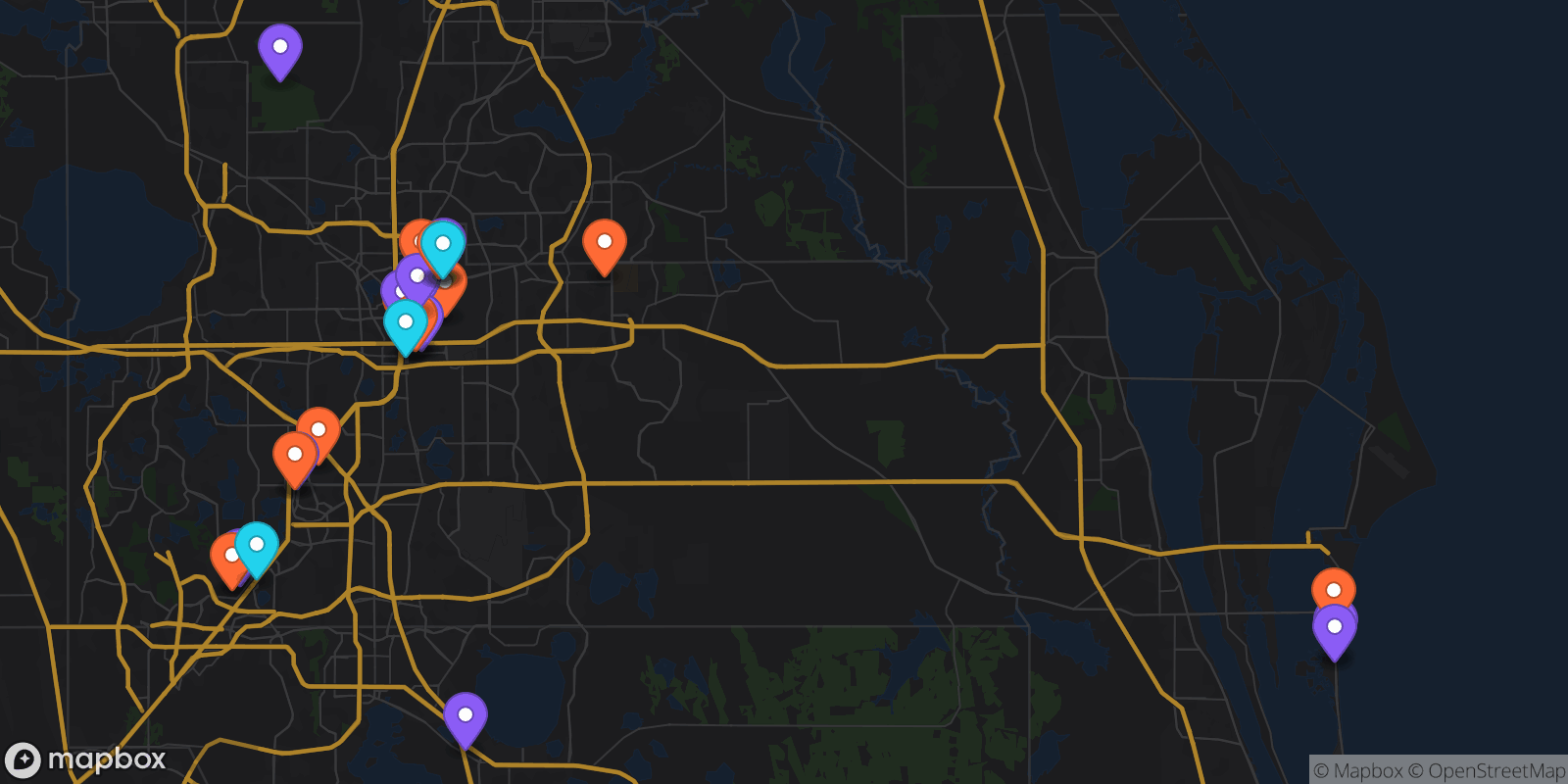 Map showing 29 locations