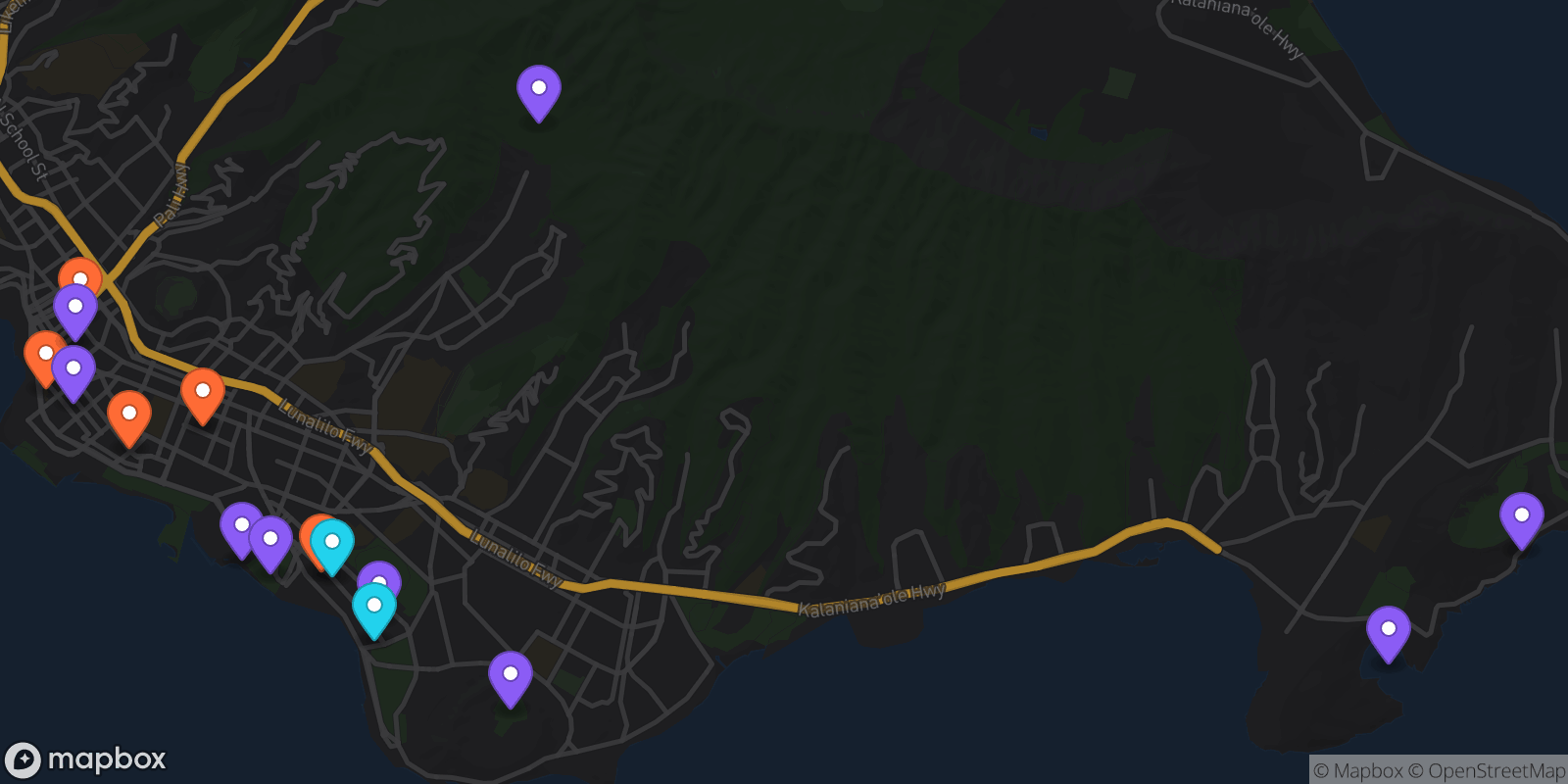 Map showing 16 locations