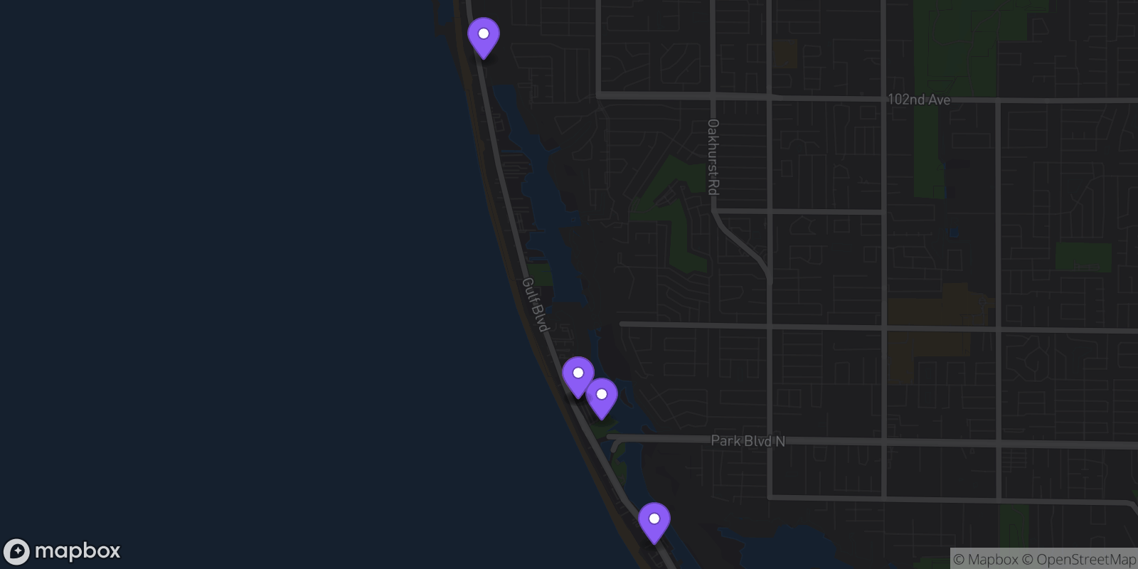 Map showing 5 locations
