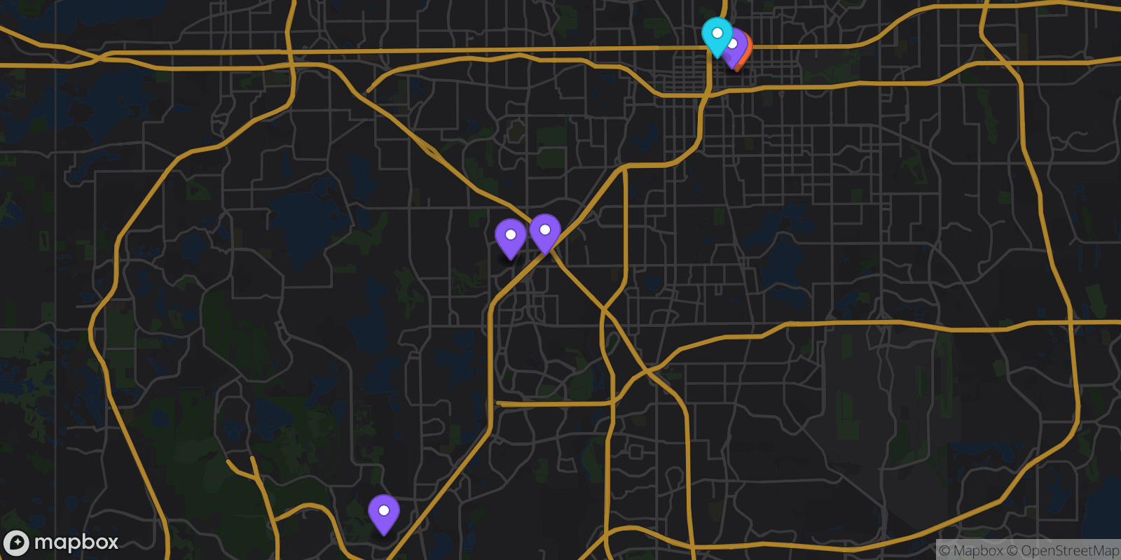Map showing 7 locations