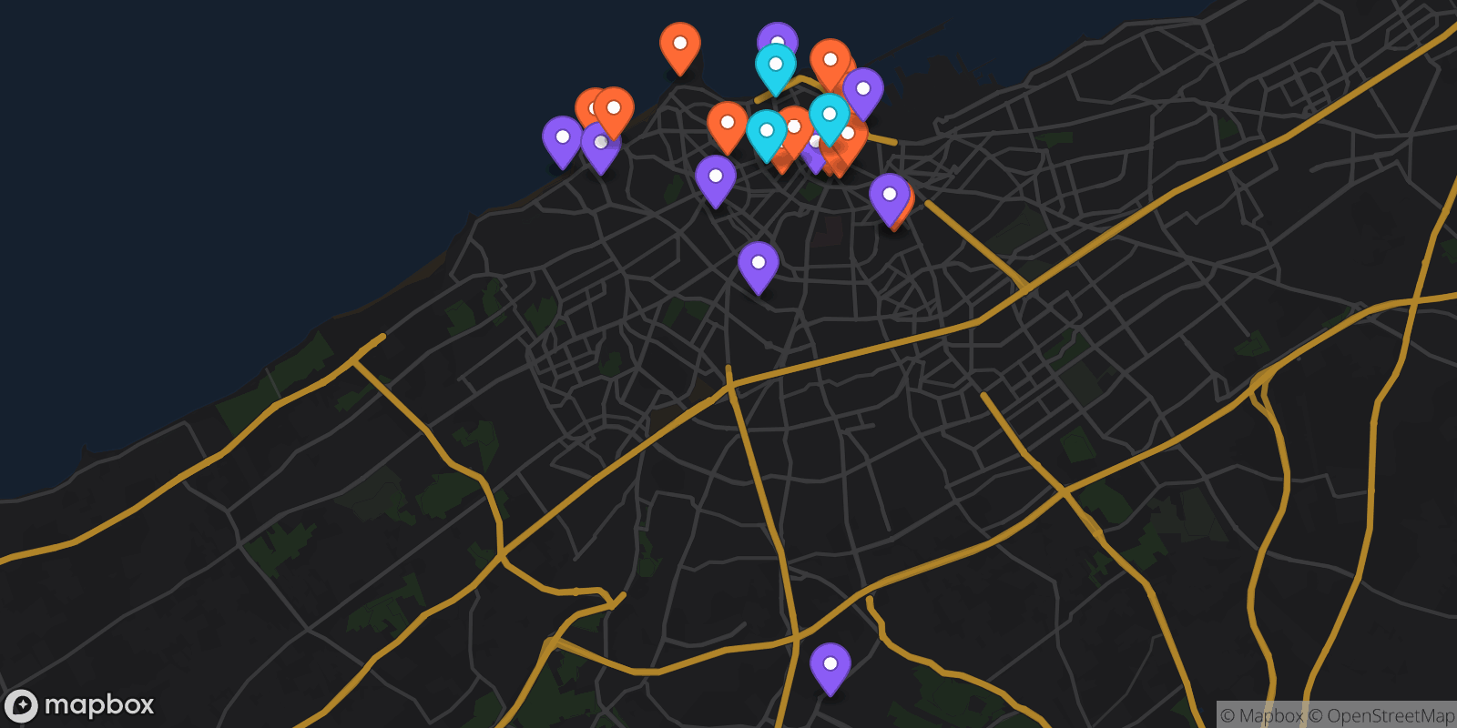 Map showing 28 locations