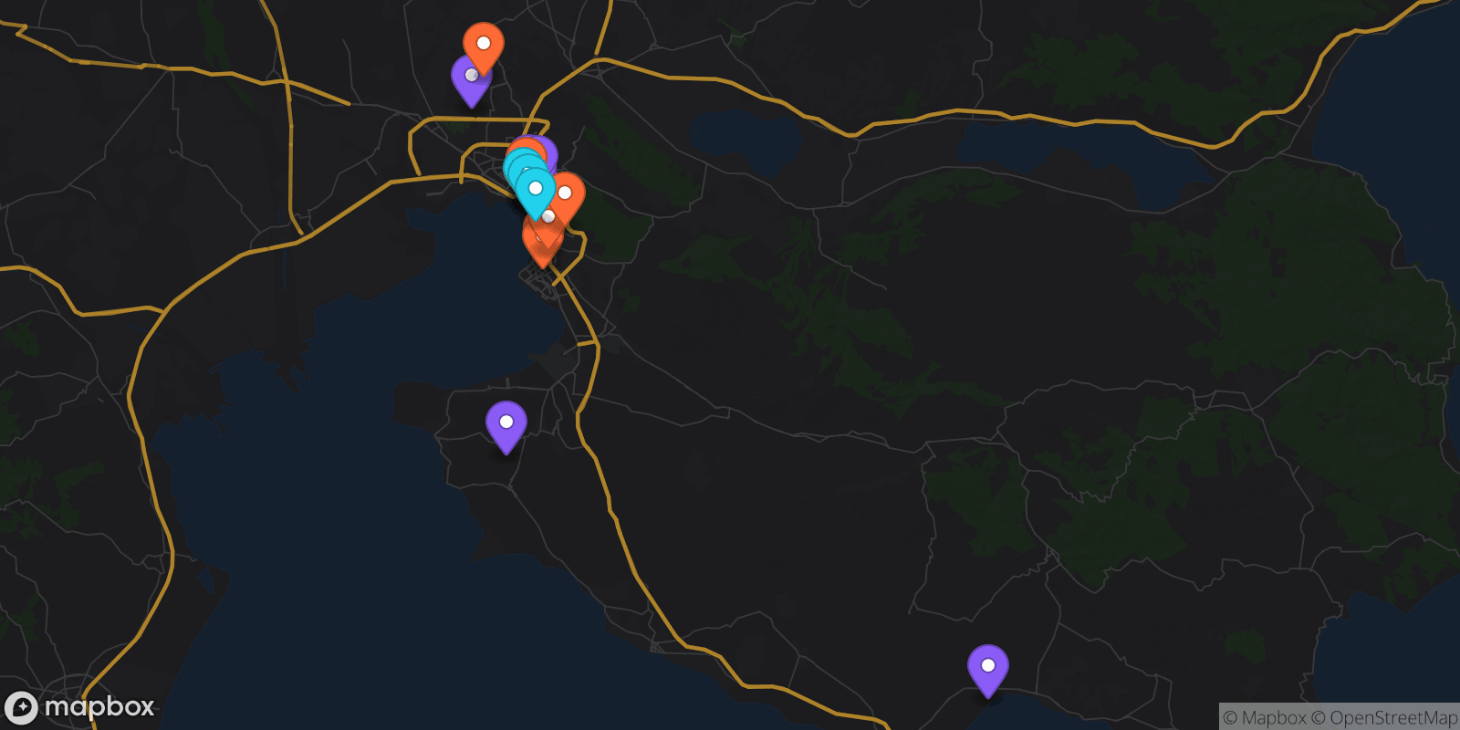 Map showing 21 locations