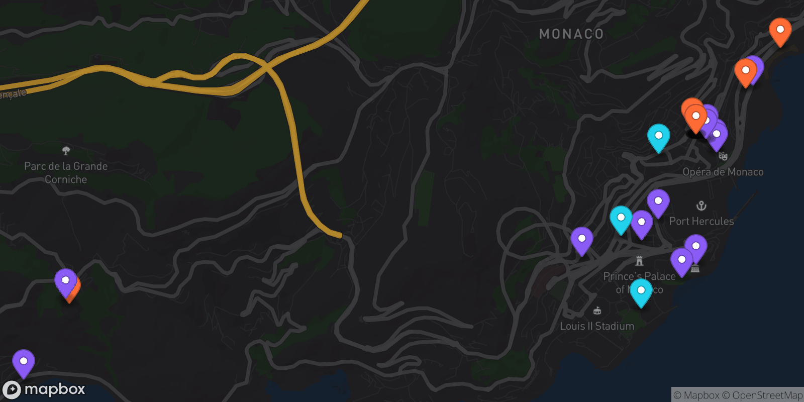 Map showing 31 locations