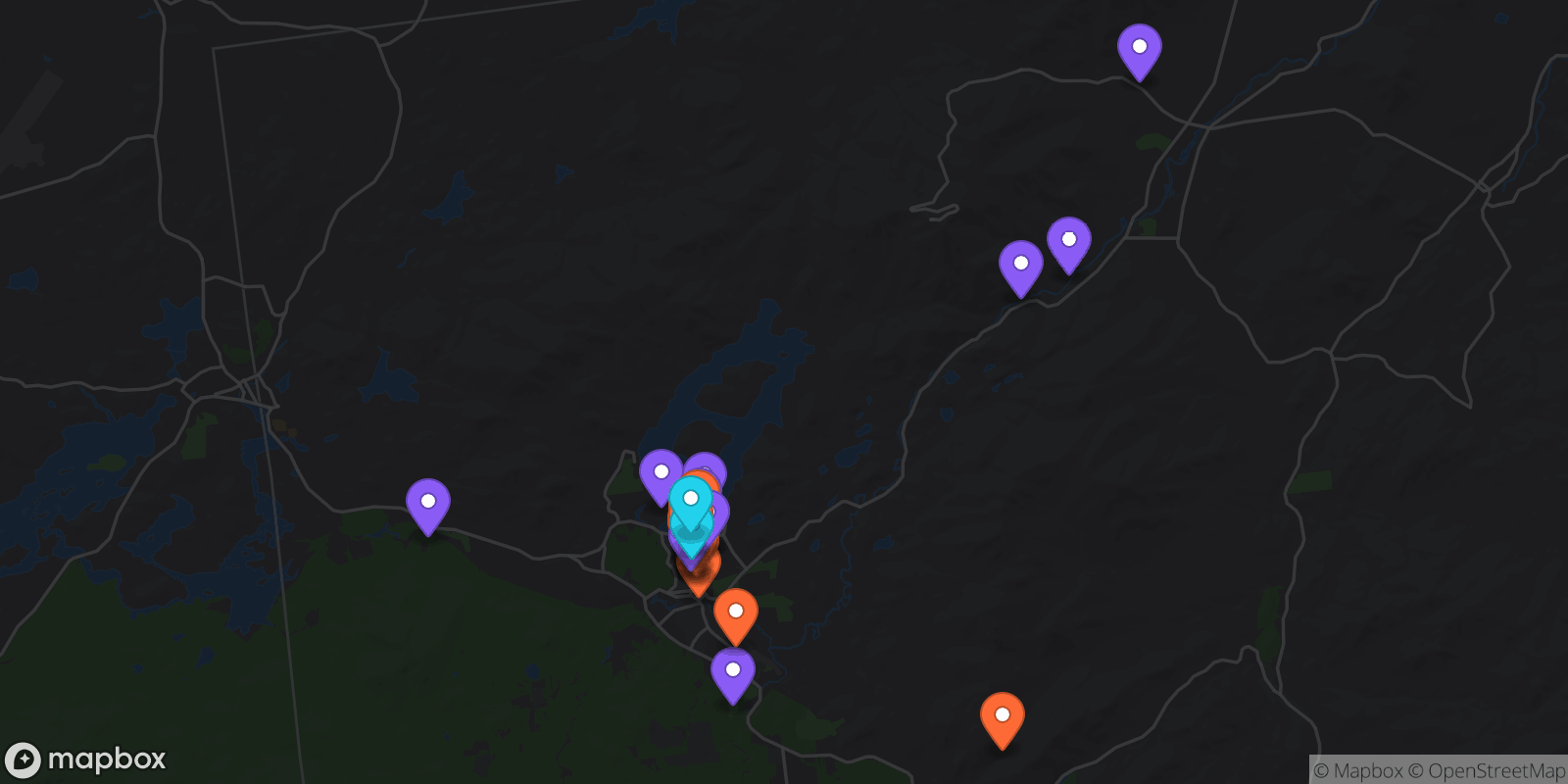 Map showing 37 locations