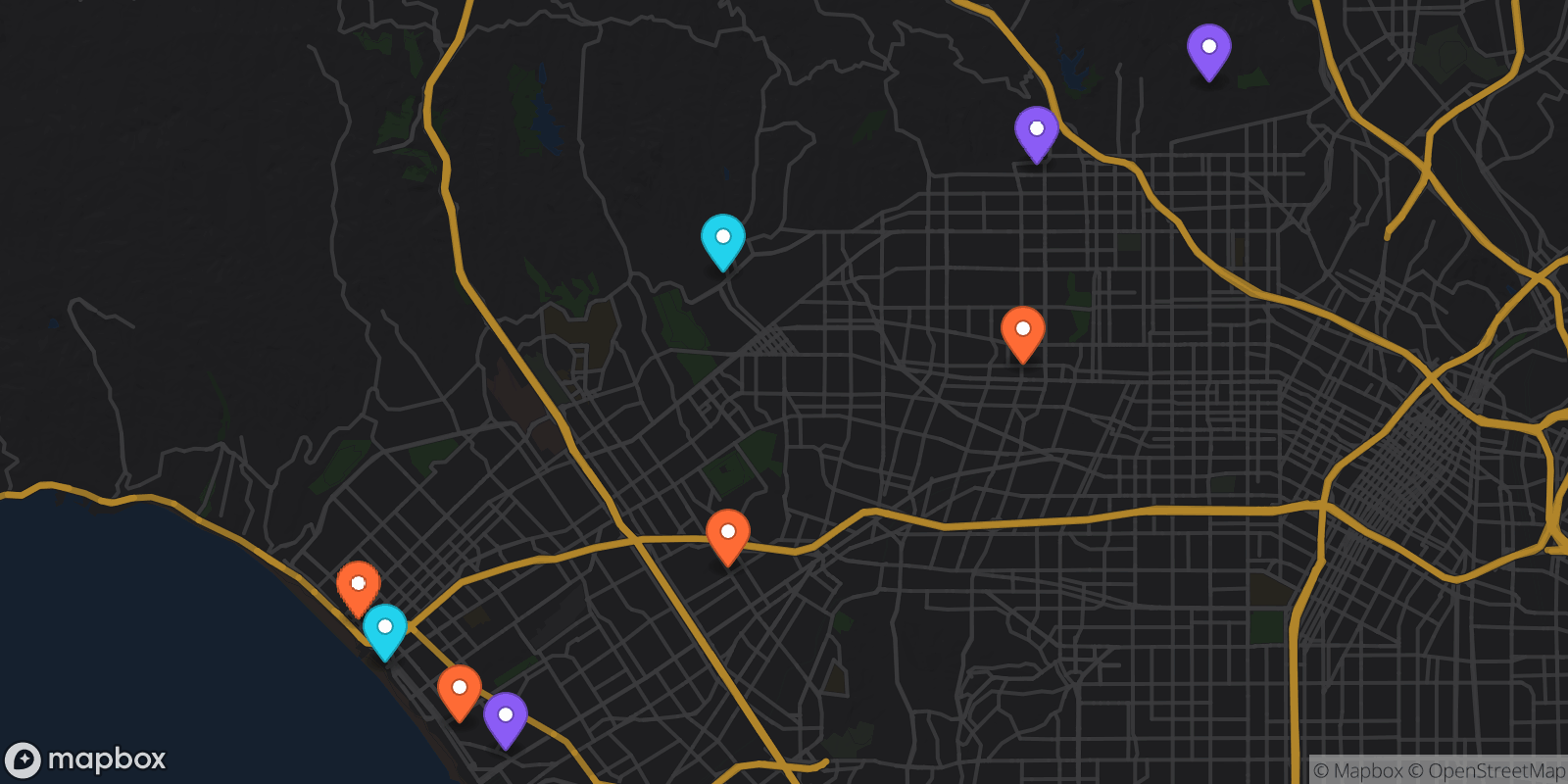 Map showing 9 locations
