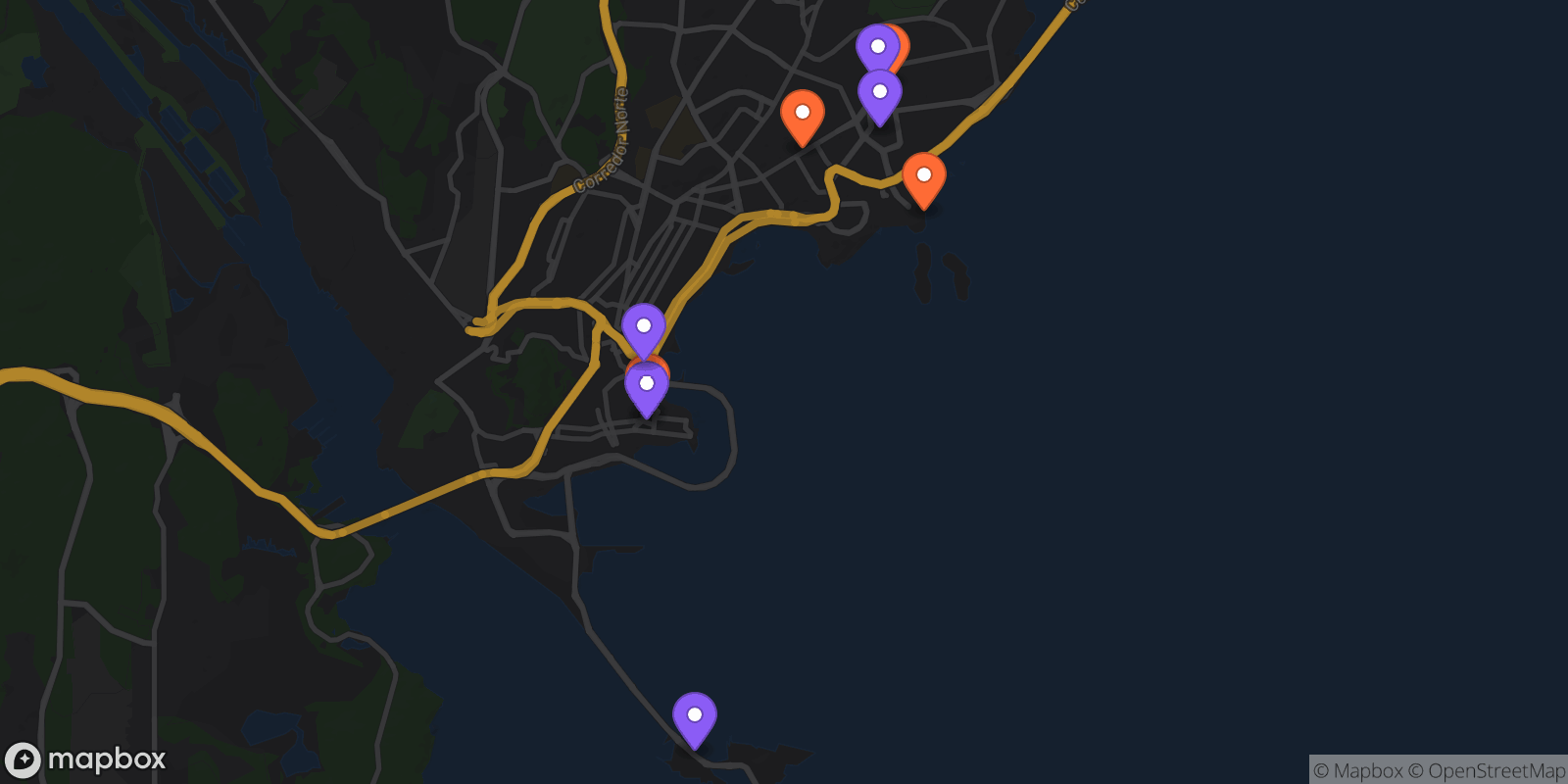 Map showing 9 locations