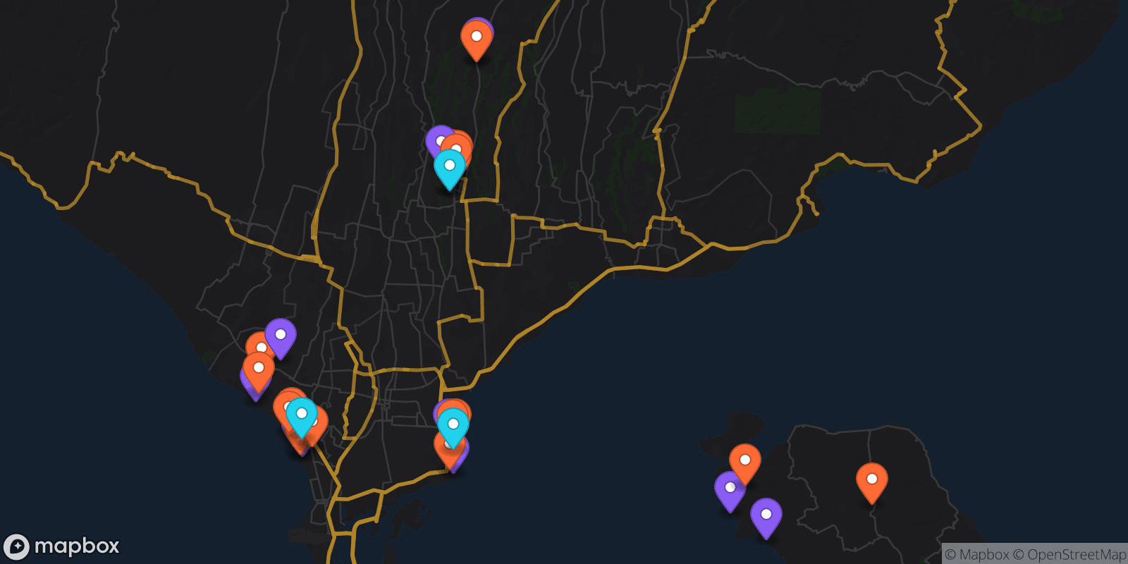 Map showing 35 locations