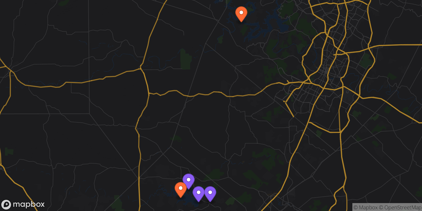Map showing 5 locations