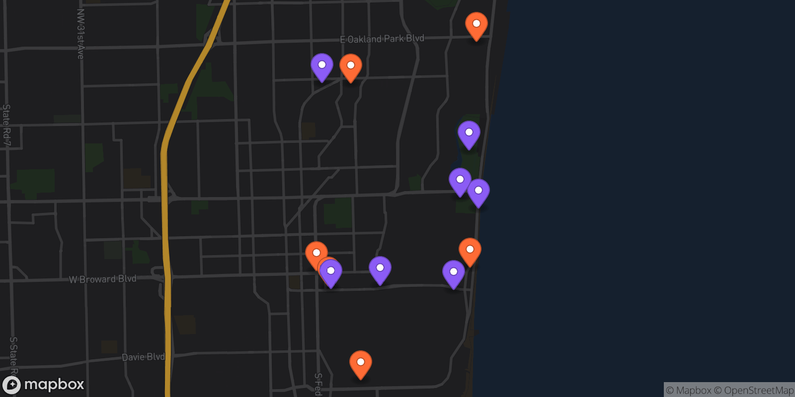 Map showing 13 locations