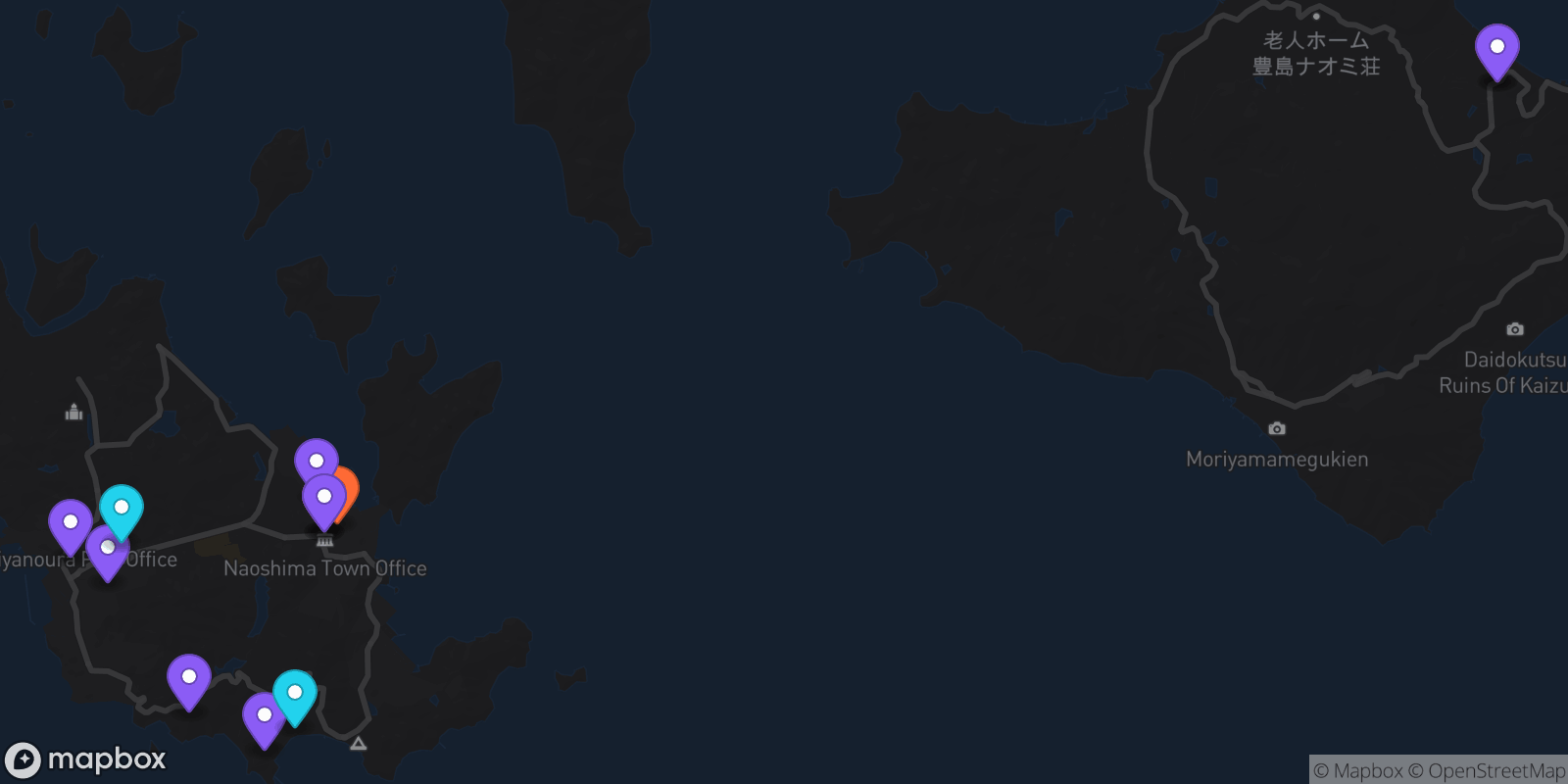 Map showing 13 locations